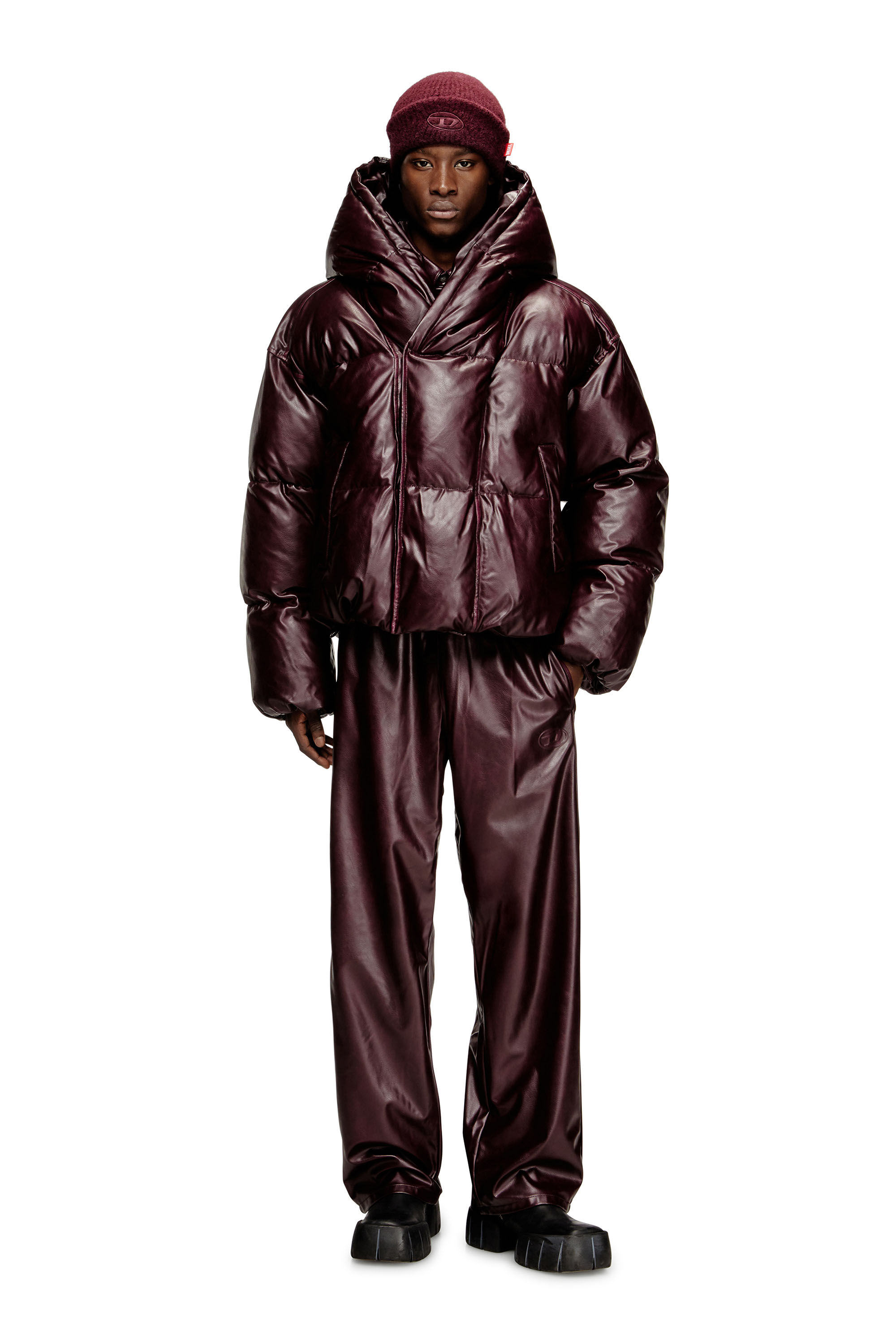 Men's Hooded puffer jacket in burgundy | Red | Diesel