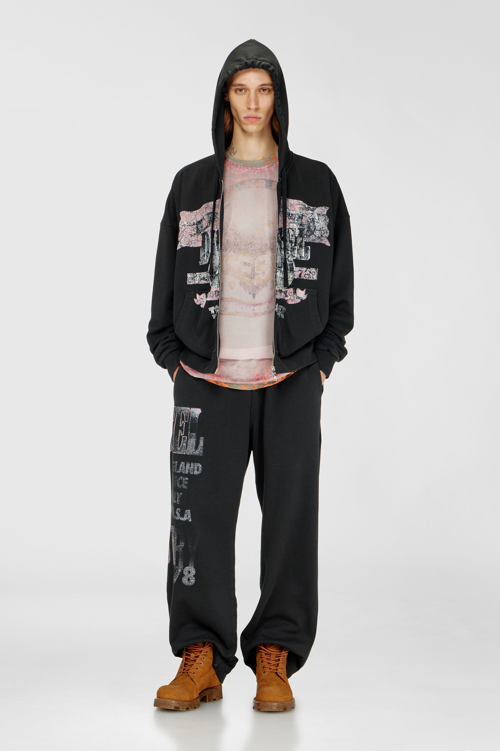 Men's Zip-up hoodie with concert graphics | Black | Diesel GB