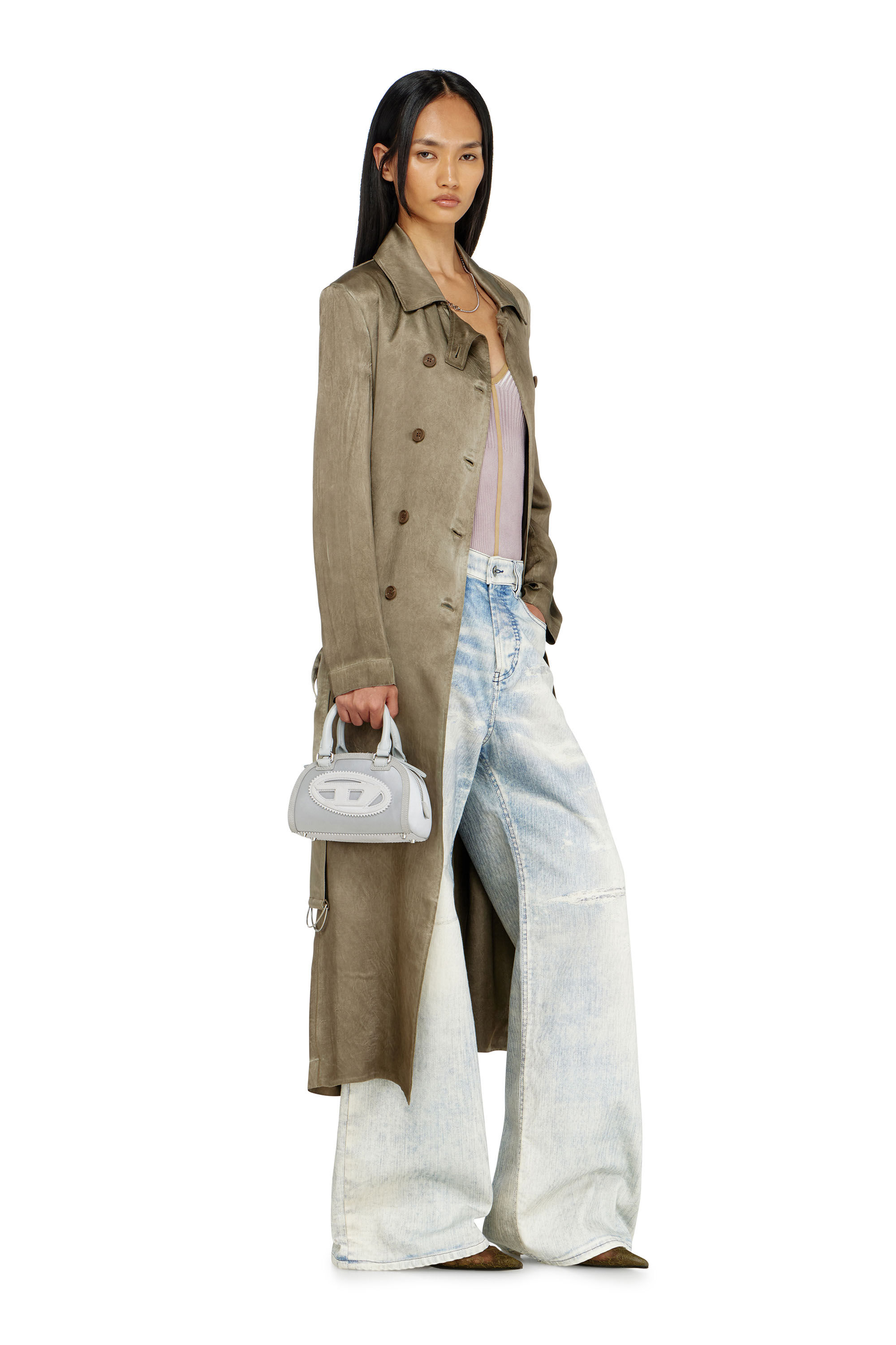 Diesel - G-LADES, Woman's Trench coat in wrinkled satin in Light Brown - 1