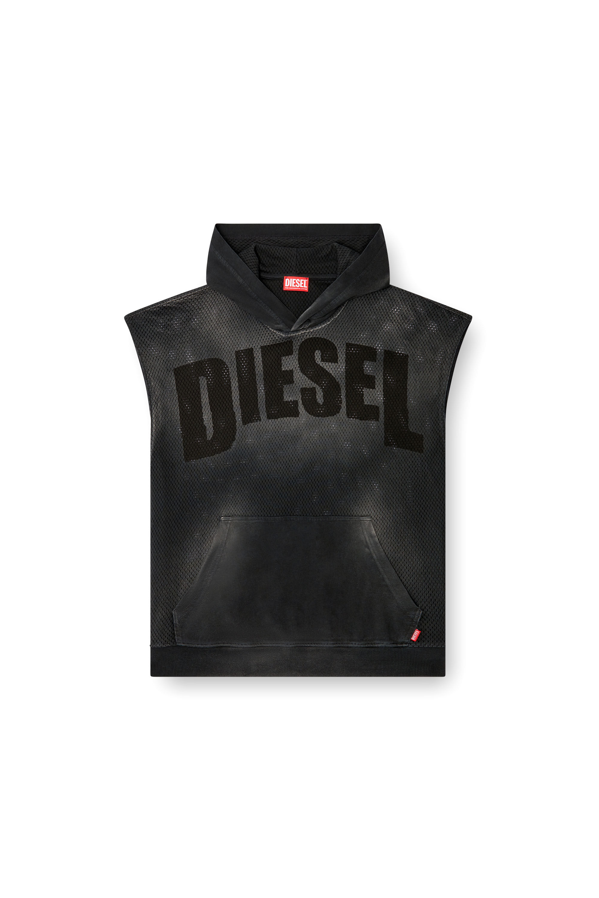 Diesel - S-BOXT-SL-MESH, Man's Sleeveless hoodie in mesh and jersey in Black - 2