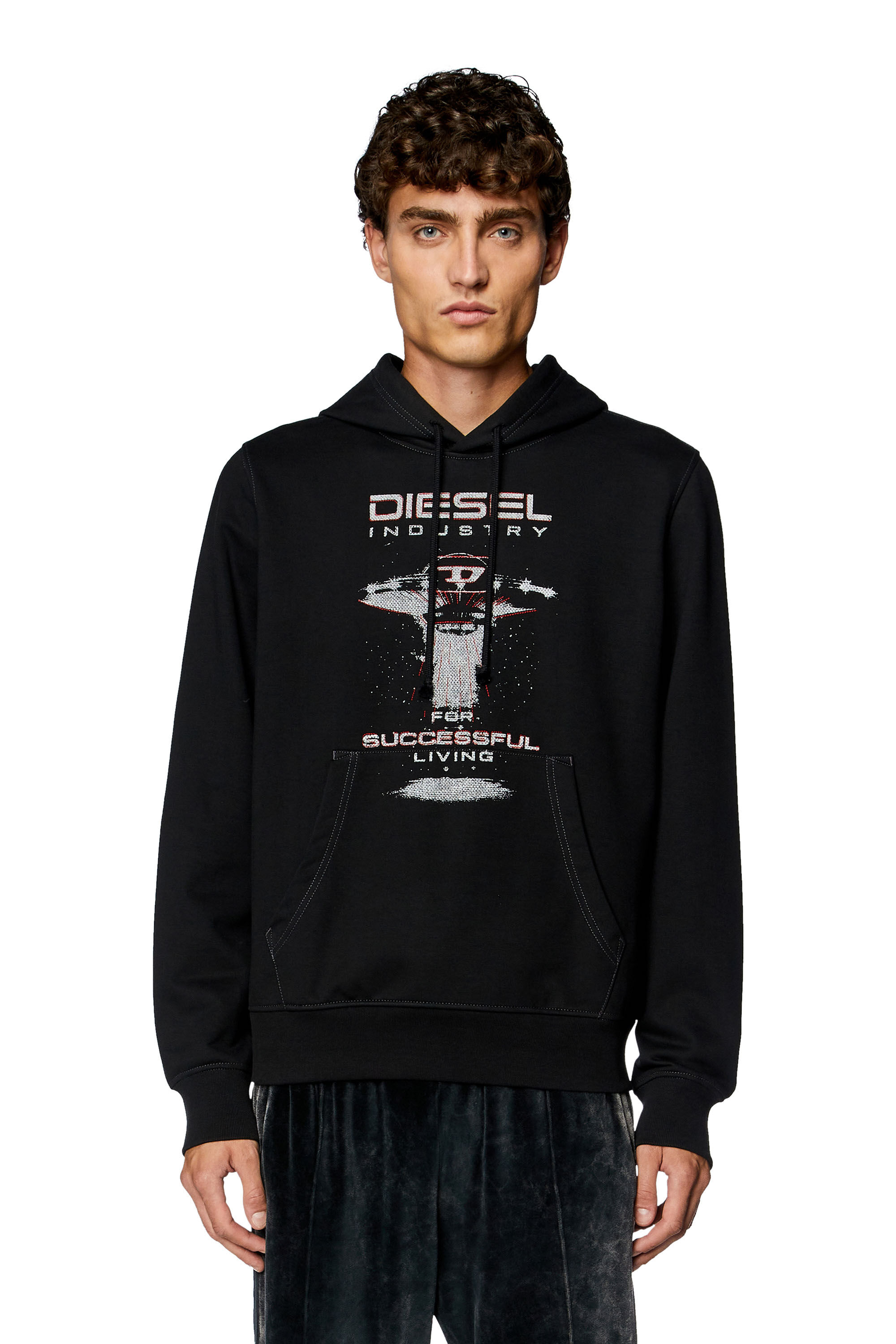 Diesel - S-GINN-HOOD-K36, Man's Hoodie with spaceship print in Black - 3