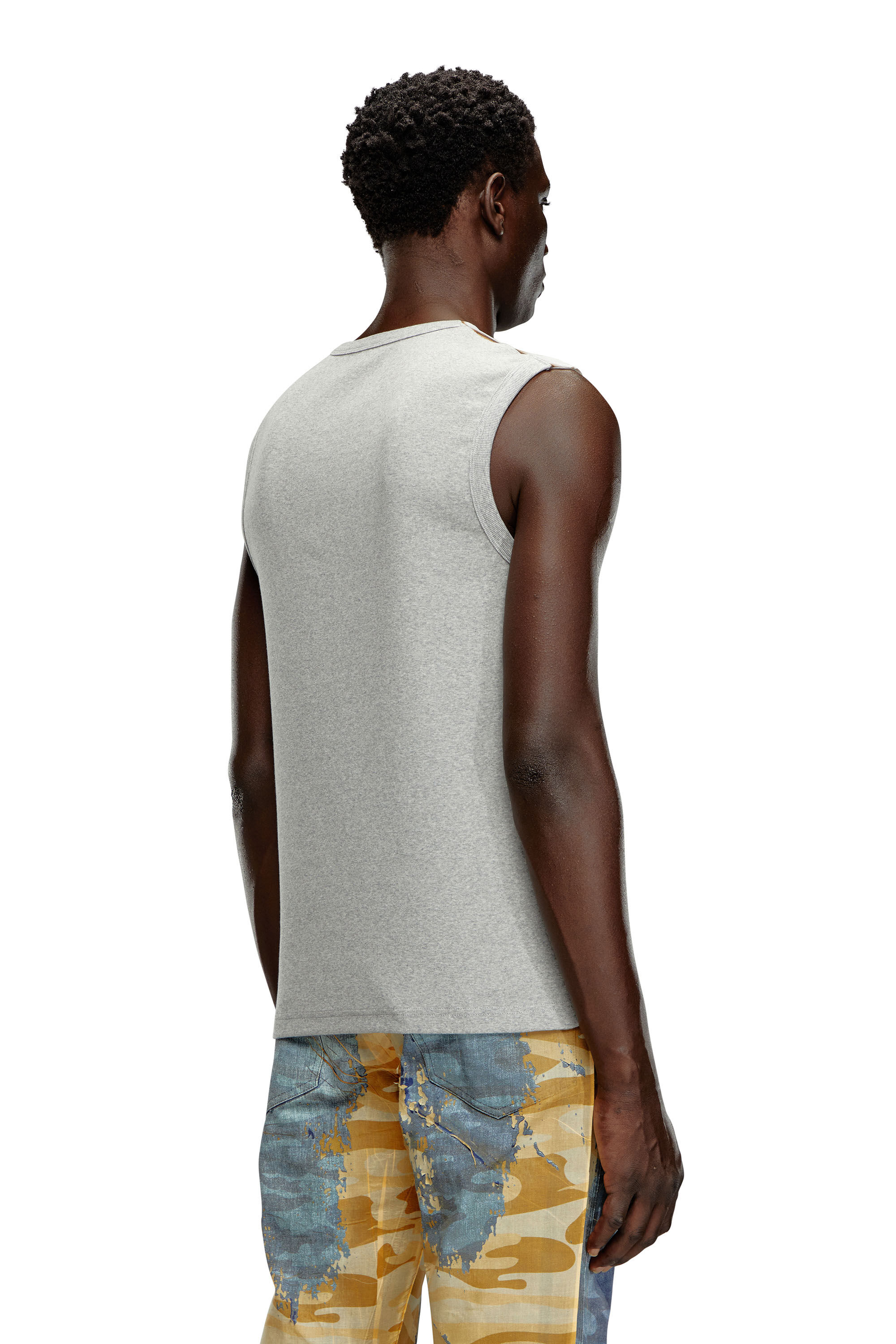 Diesel - T-BISCO-BURN-ART, Man's Tulle top with burning plastic print in Beige/Grey - 4