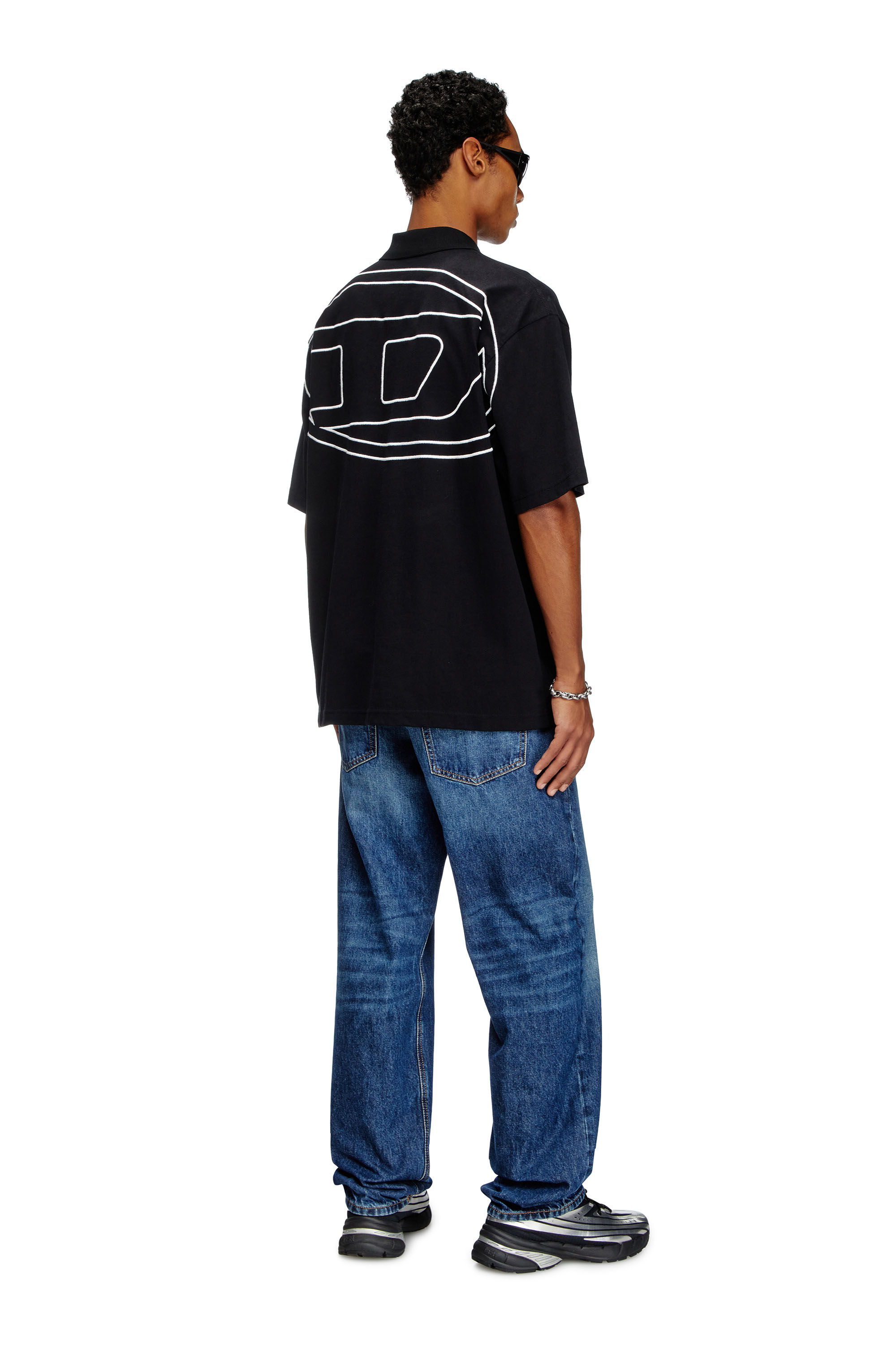 Diesel - T-VORT-MEGOVAL-D, Man's Polo shirt with maxi oval D embroidery in Black - 1