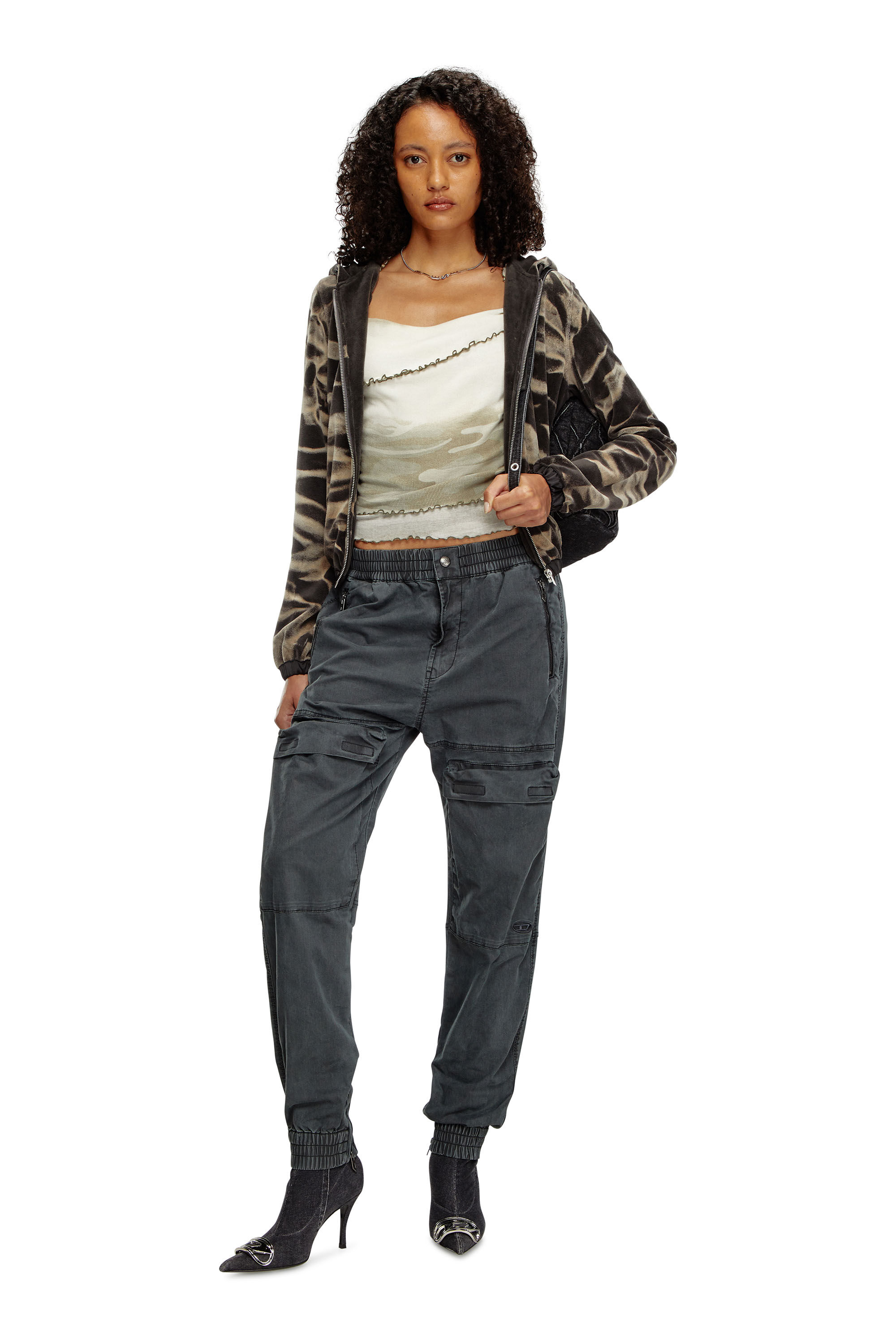 Women s Cargo track pants in micro twill Black Diesel