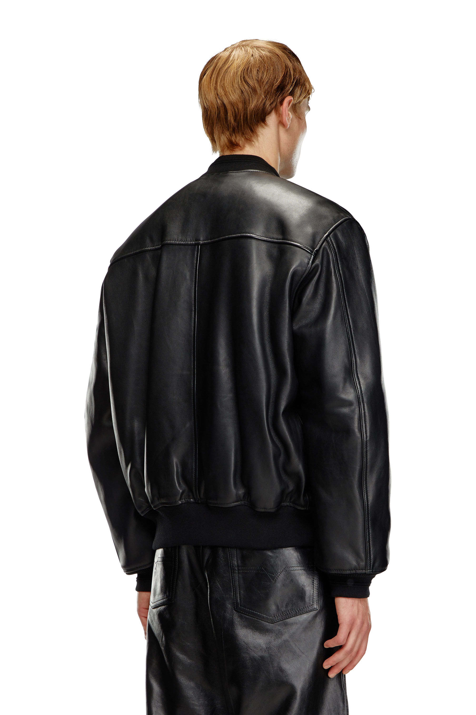 Men s Leather bomber jacket Black Diesel