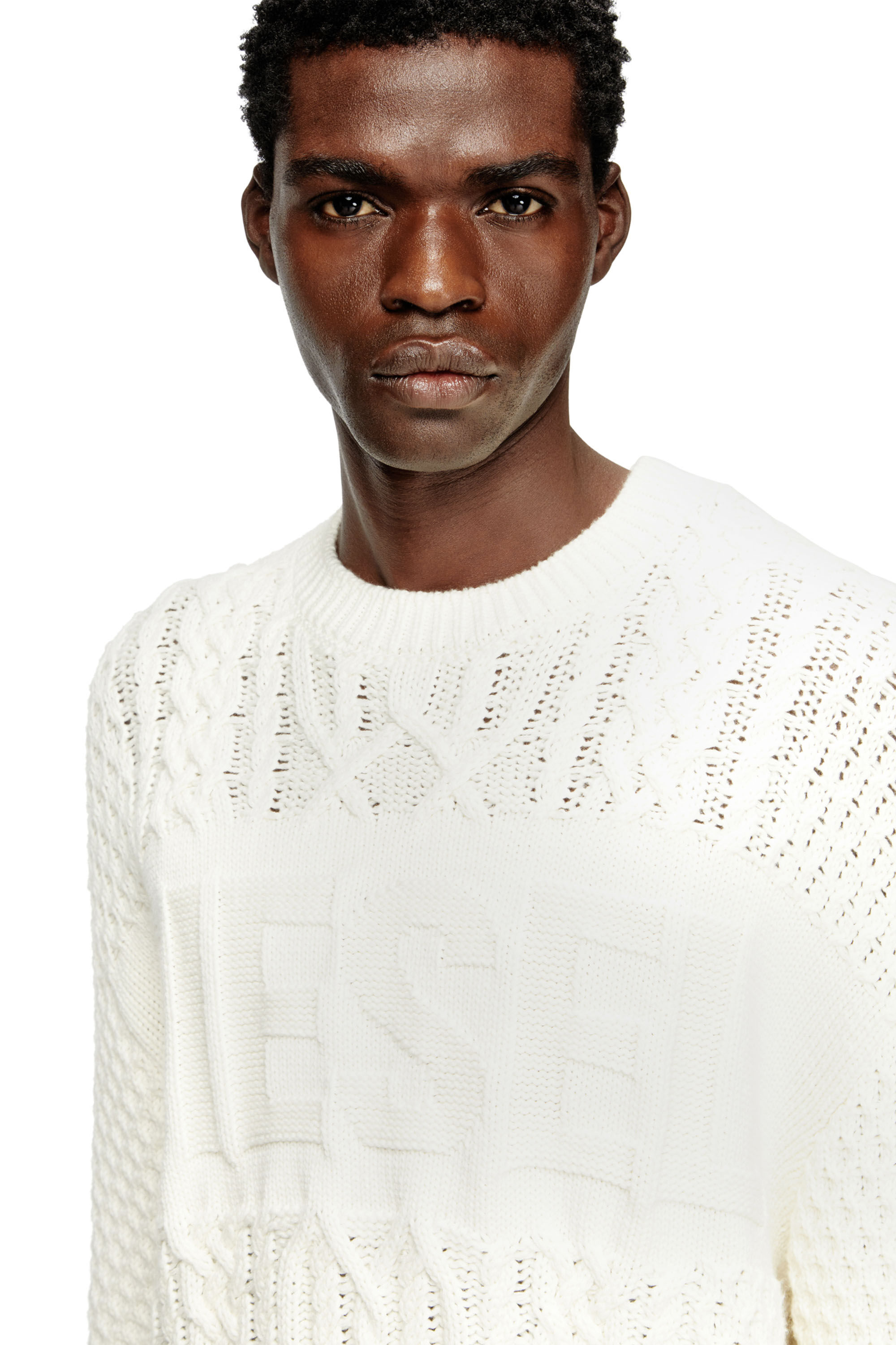 DIESEL ニット Men's Cable-knit jumper with Diesel logo | White | Diesel GB