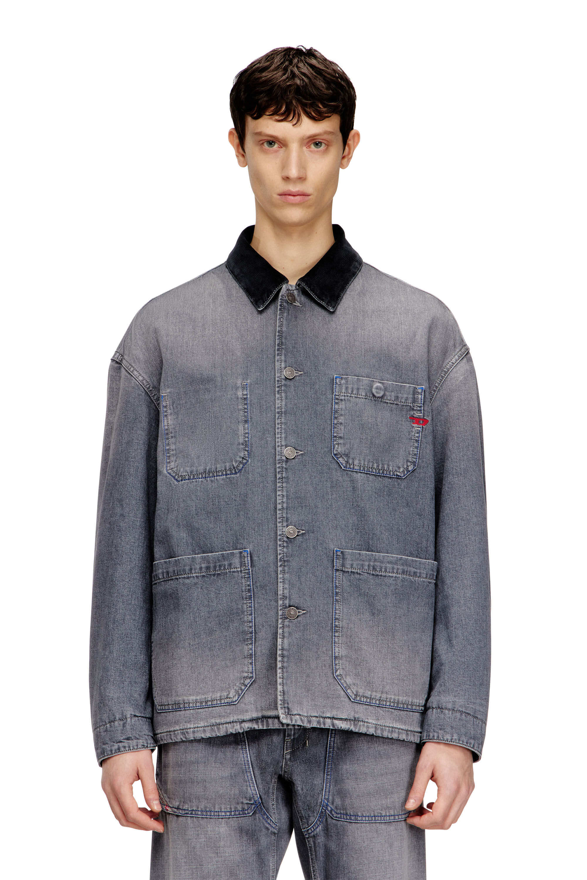 Women's Utility-style denim jacket with contrasting collar | Grey