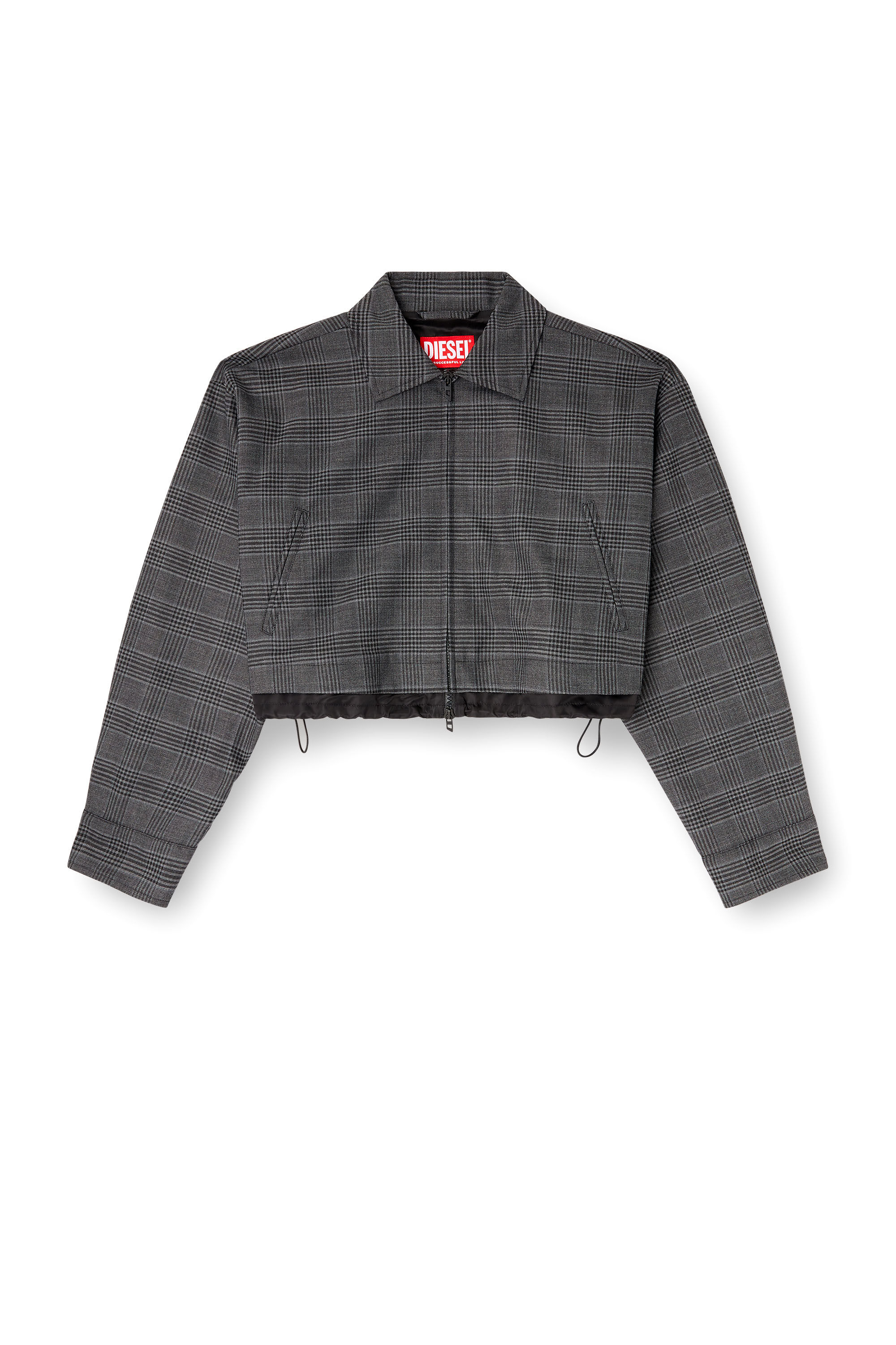 Diesel - J-TING-FEM, Woman's Cropped Prince of Wales wool-blend coach jacket in Black - 2