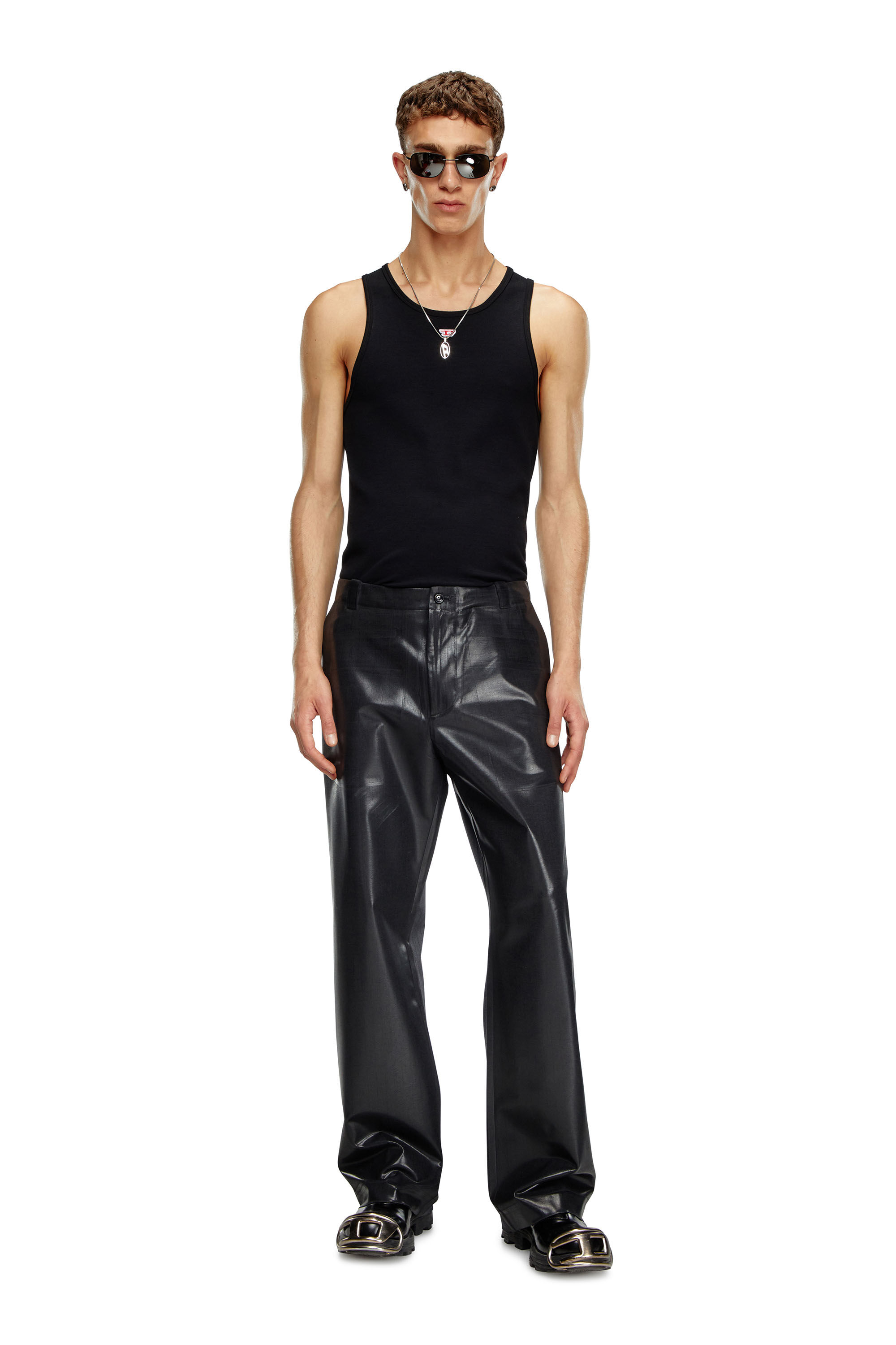 Men s Pinstripe pants with coated front Black Diesel