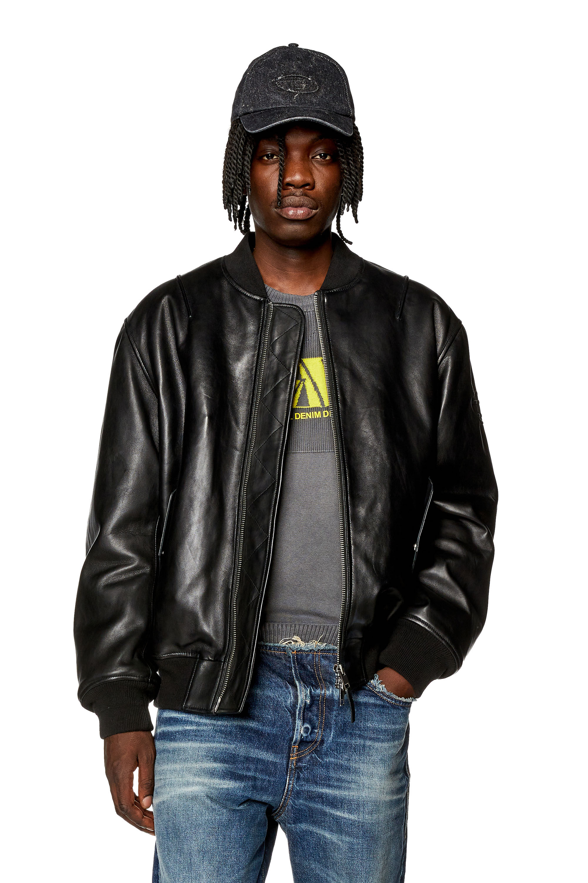 Diesel leather cheap hooded jacket