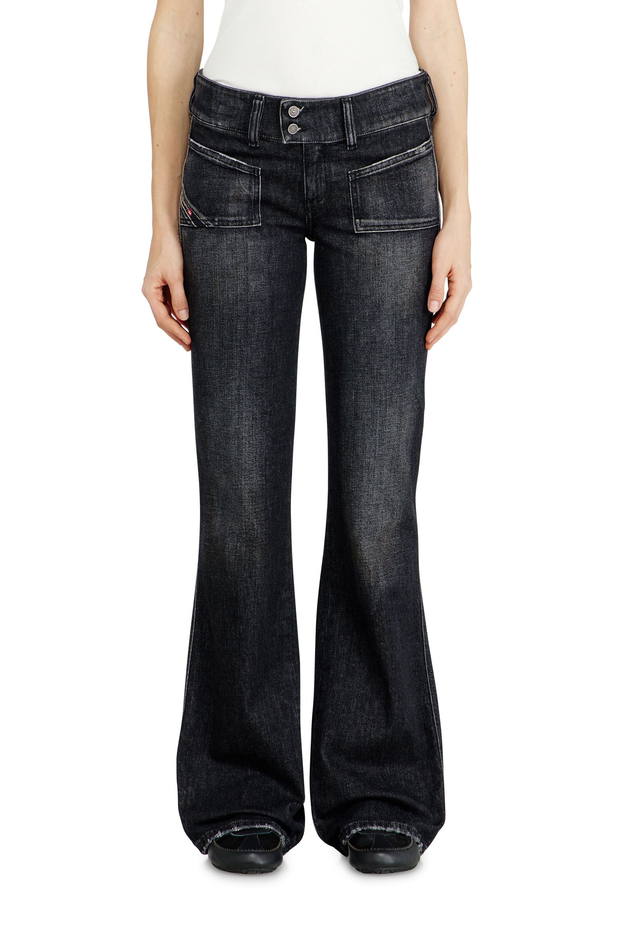 パンツ 00s Python Coated Flared Denim Pants Women's Bootcut Jeans | Black/Dark grey | Diesel D-Hush