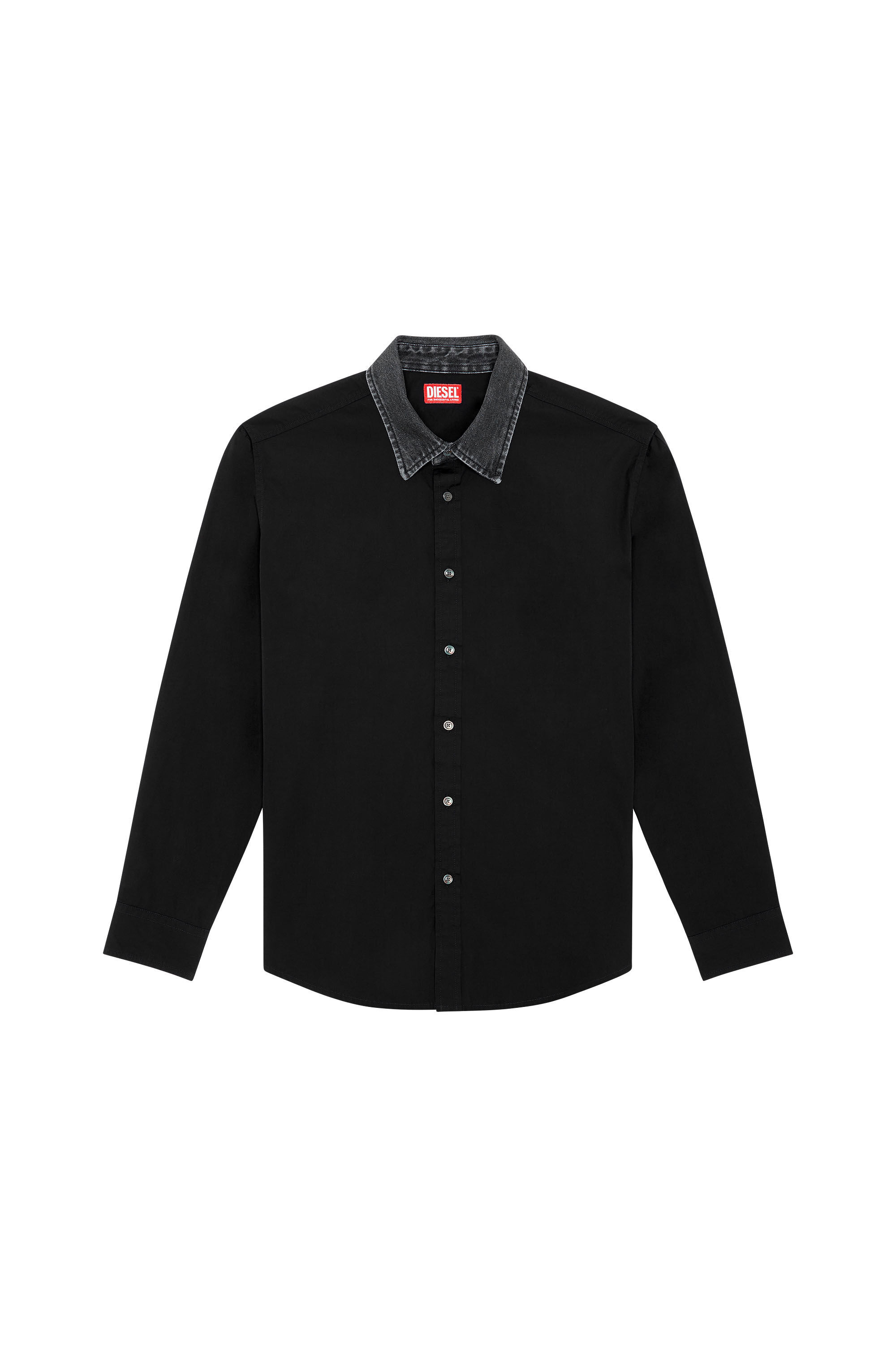 Men's Cotton shirt with denim collar | Black | Diesel