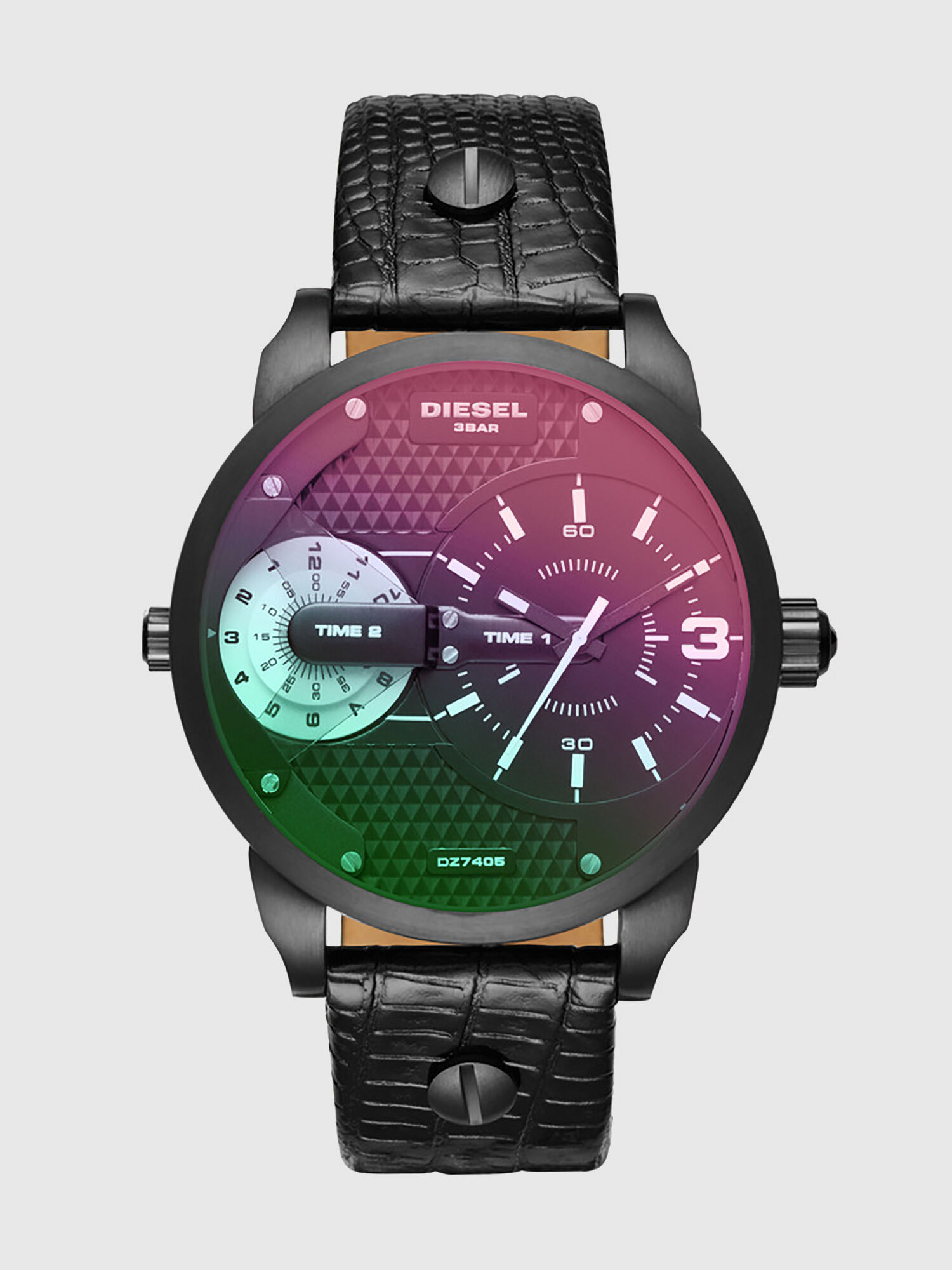DZ7405 Black leather croc watch 46 mm Diesel