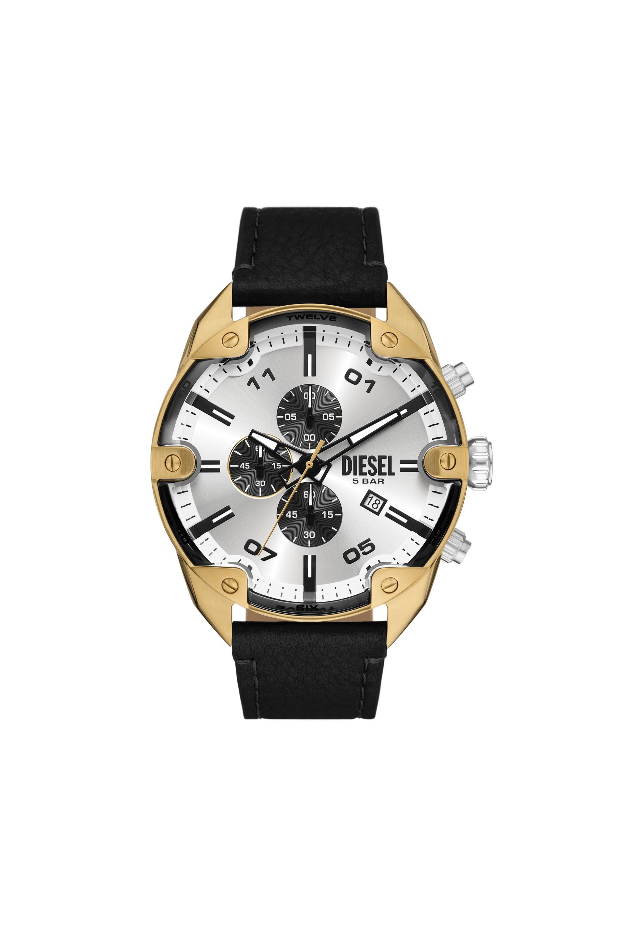 Diesel watch black leather strap sales