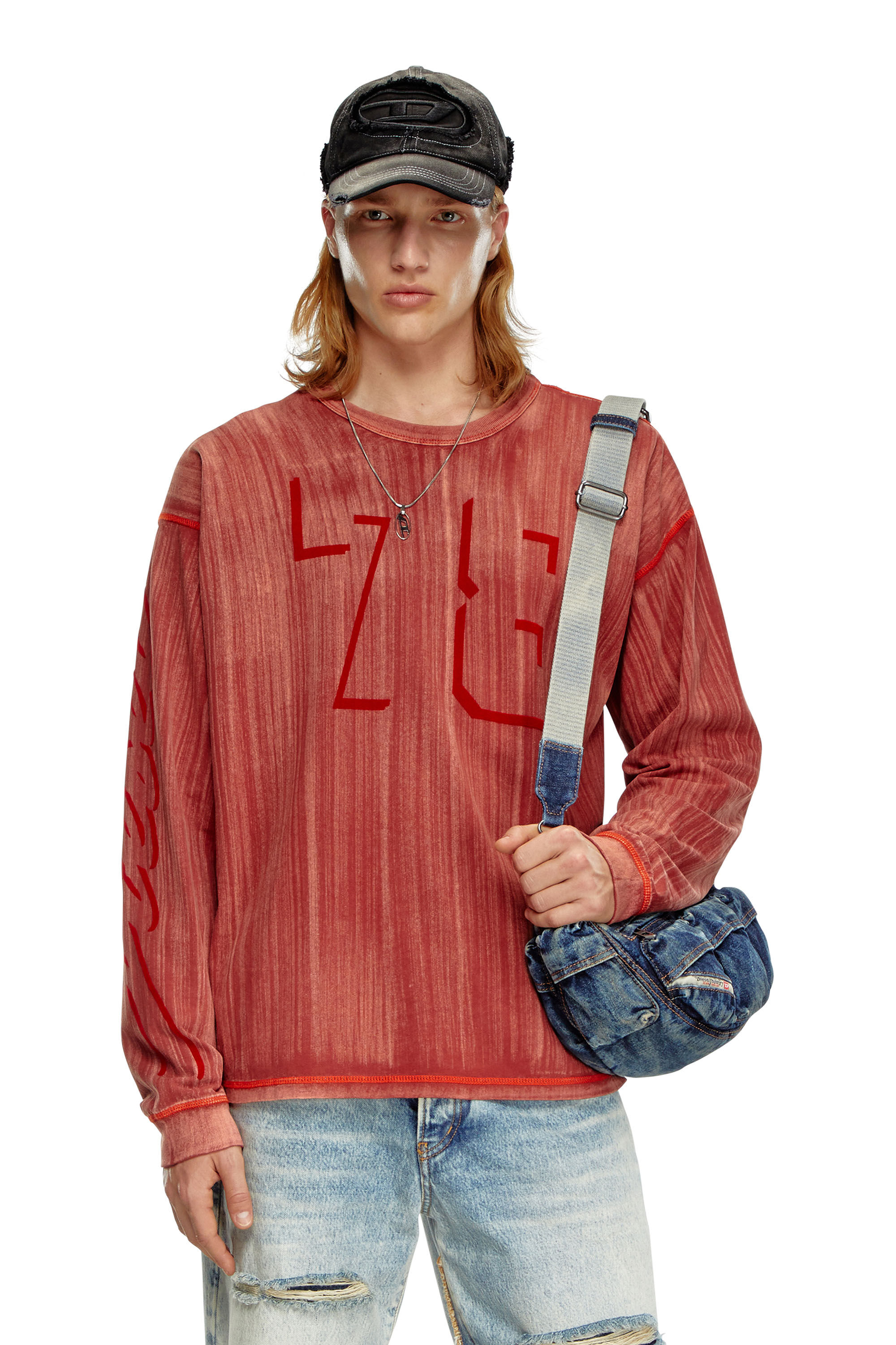 Men's Long-sleeve T-shirt with brushstroke fading | Red | Diesel