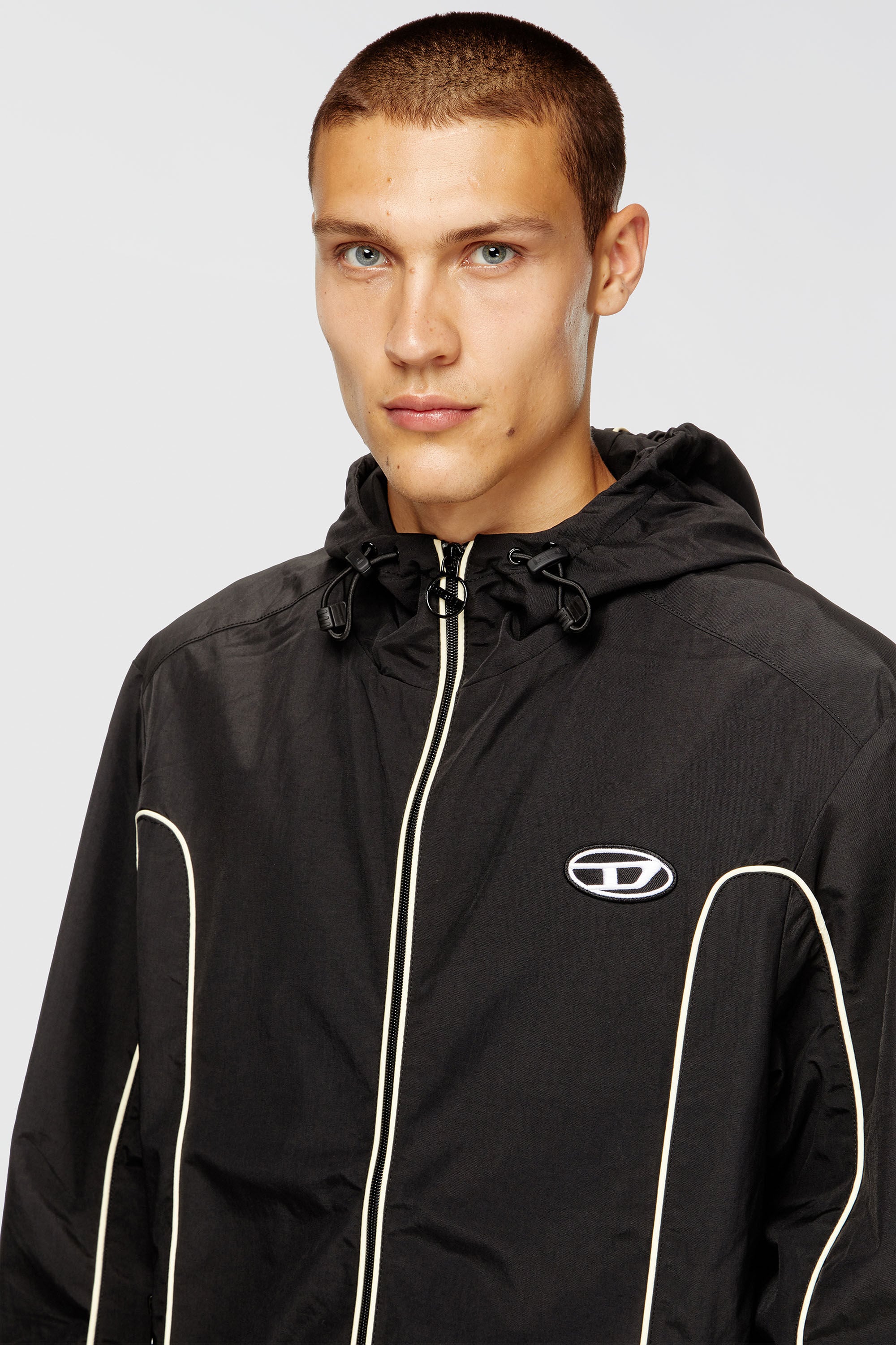Diesel - J-HIVES, Man's Windbreaker with contrast piping in Black - 5