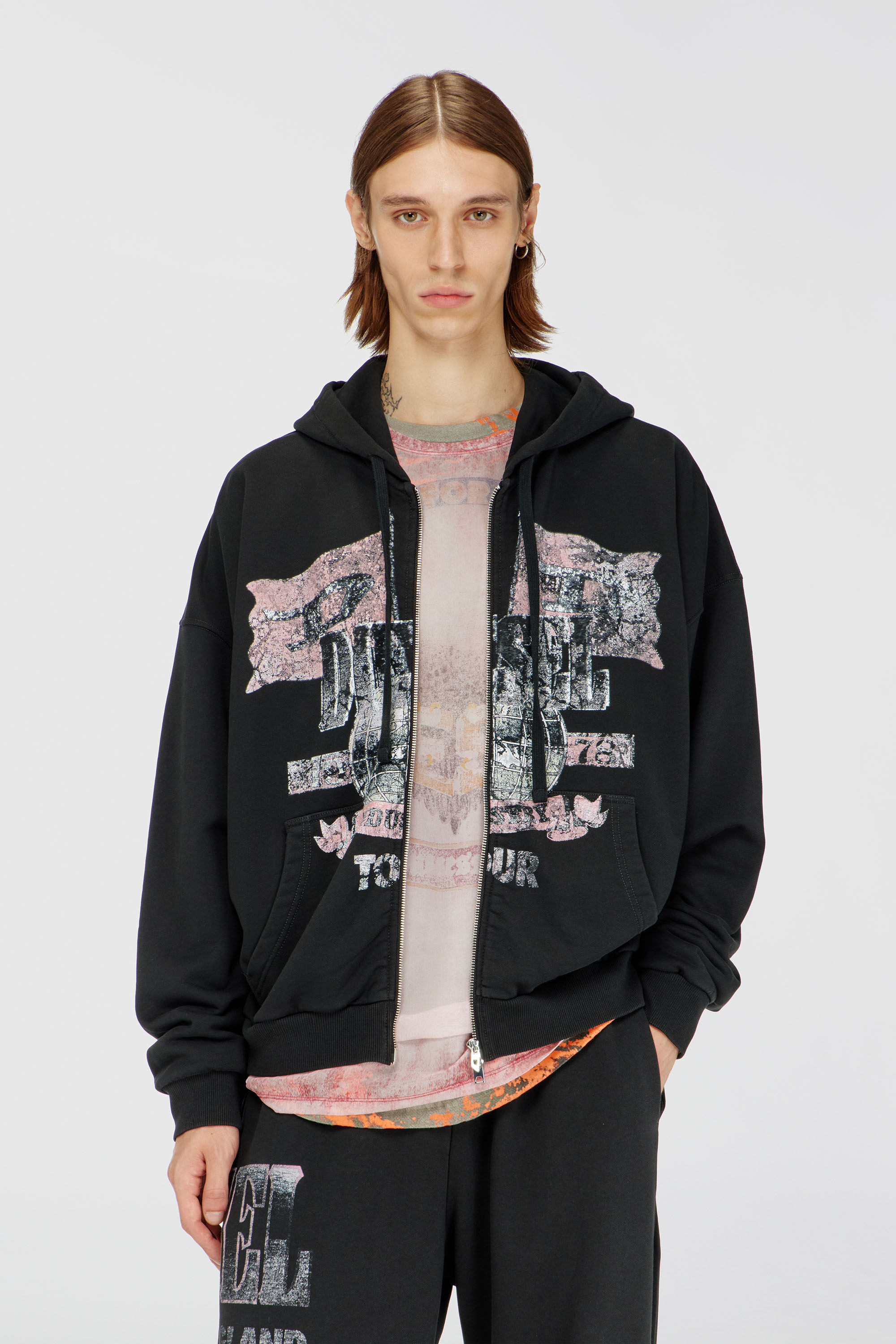 Diesel - S-WILL-ZIP, Man's Zip-up hoodie with concert graphics in Black - 3