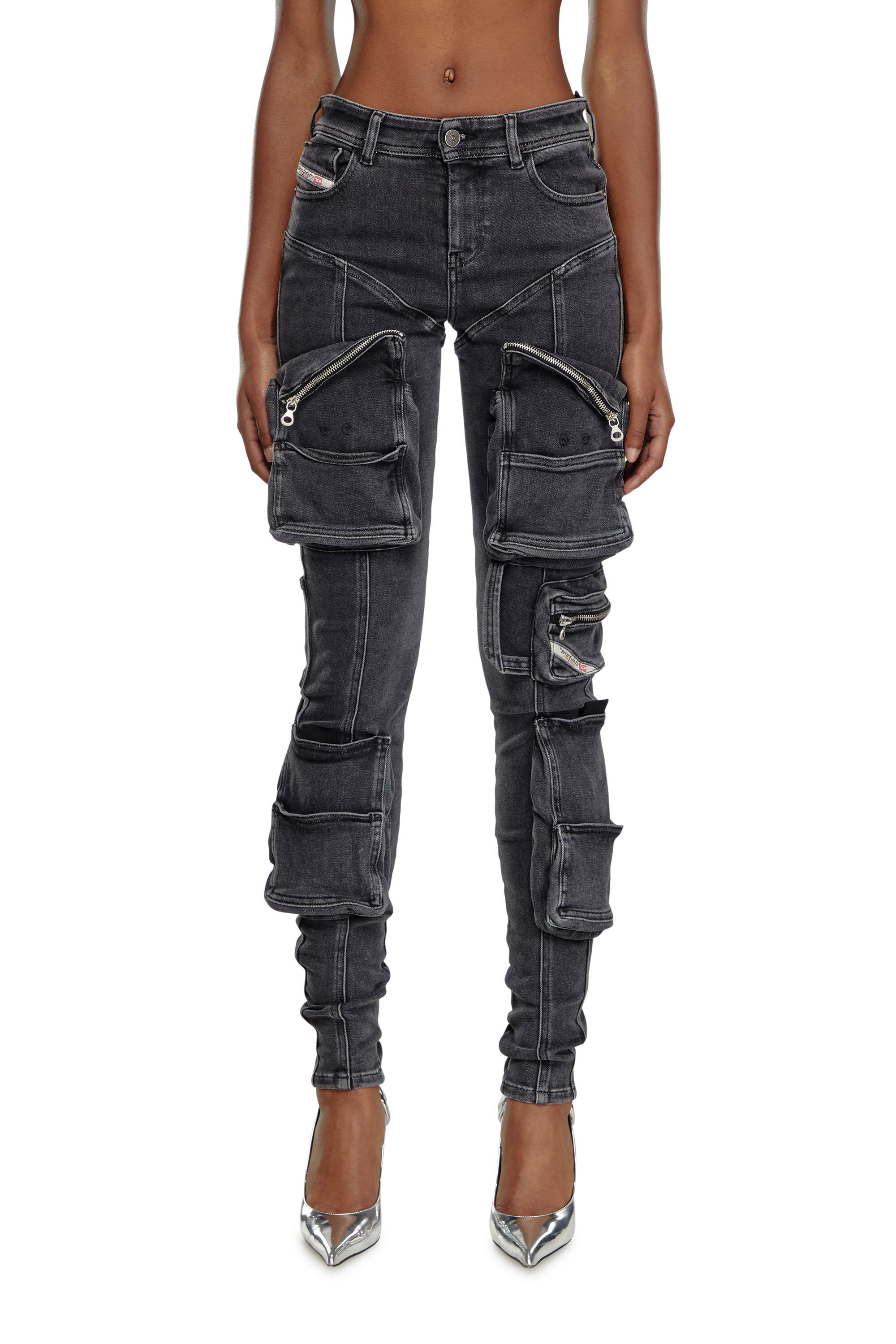 Womens skinny black cargo pants top