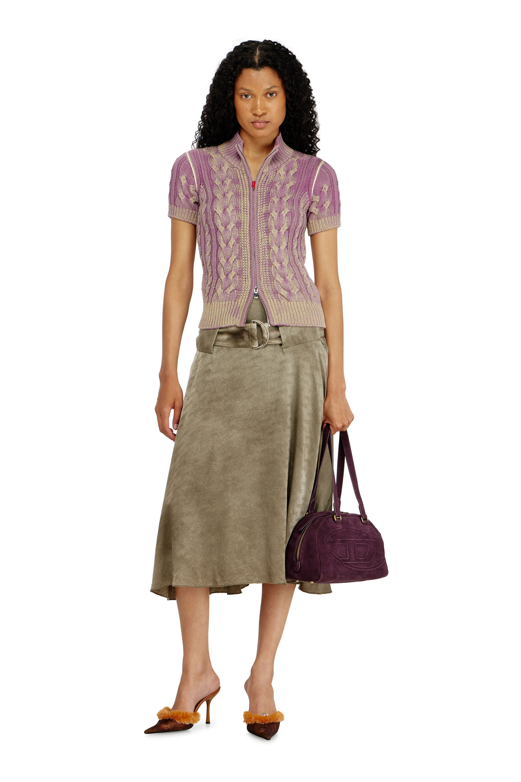 Diesel - M-ELANA, Woman's Short-sleeve zip cardigan in cable knit in null - 1