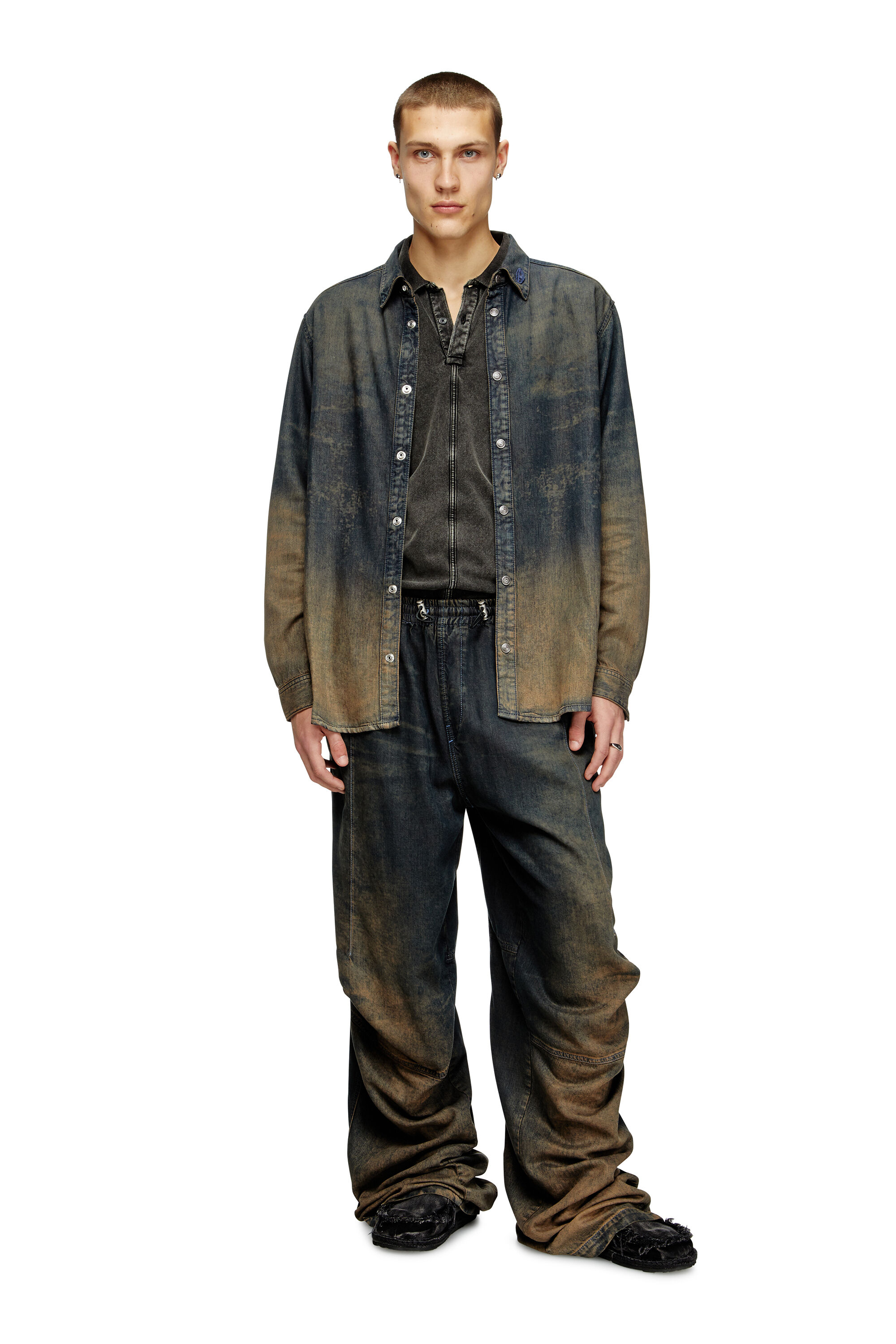 Diesel - D-SIMPLY-S8, Man's Shirt in fluid shaded denim in Dark Blue - 1