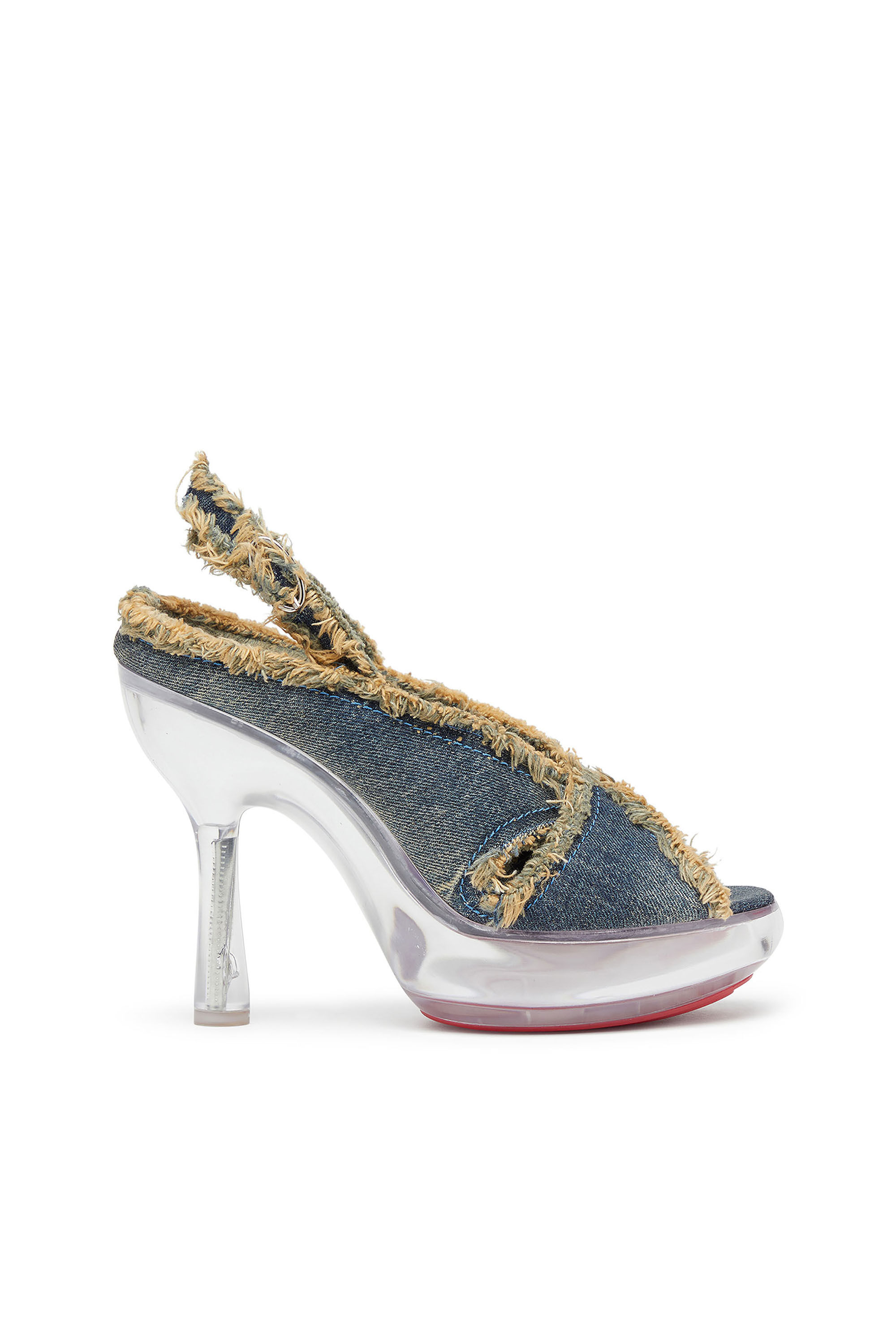 Women's D-Lake-Platform sandals in frayed denim and plexiglass