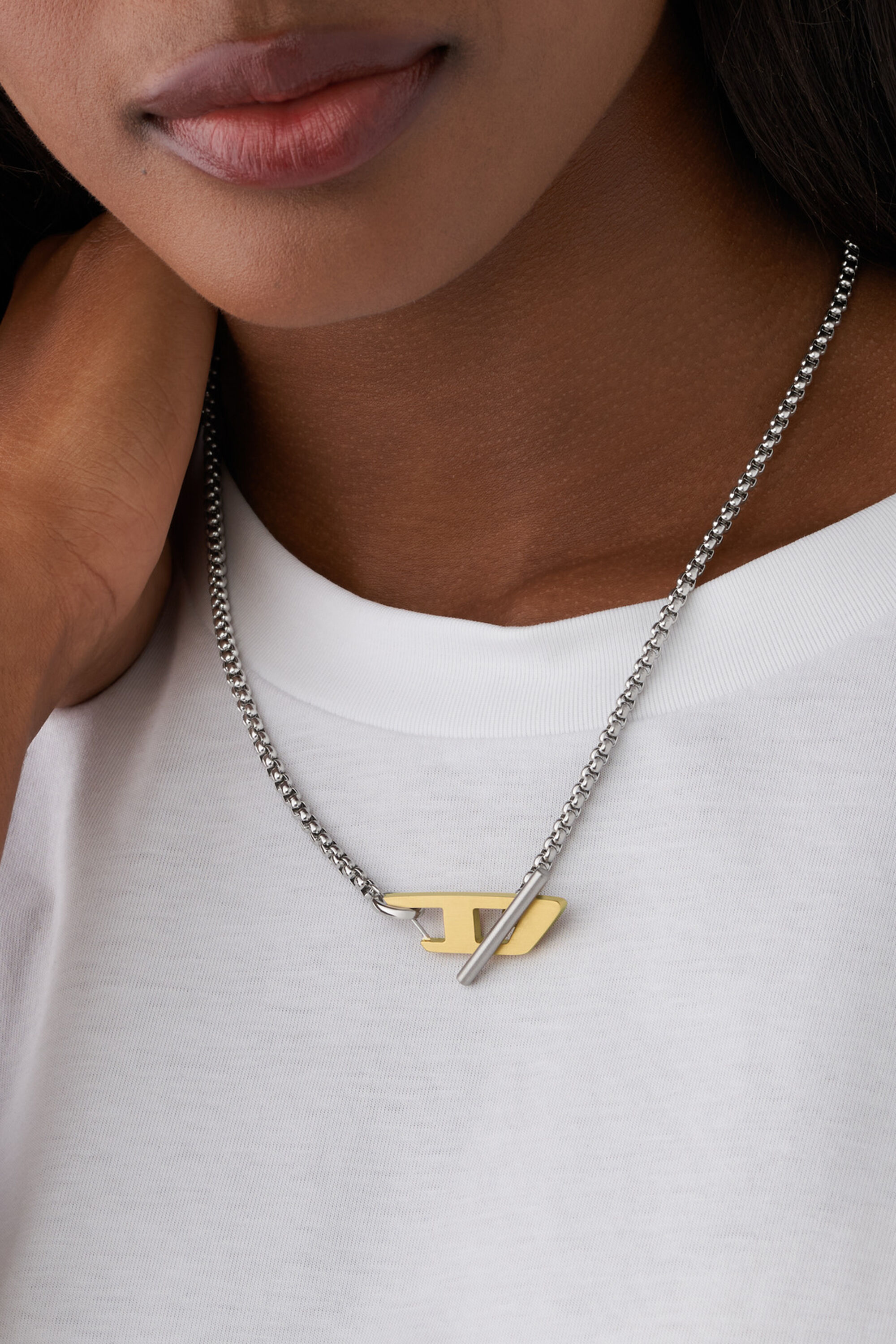 DX1378 Two Tone Stainless Steel Choker Necklace Diesel