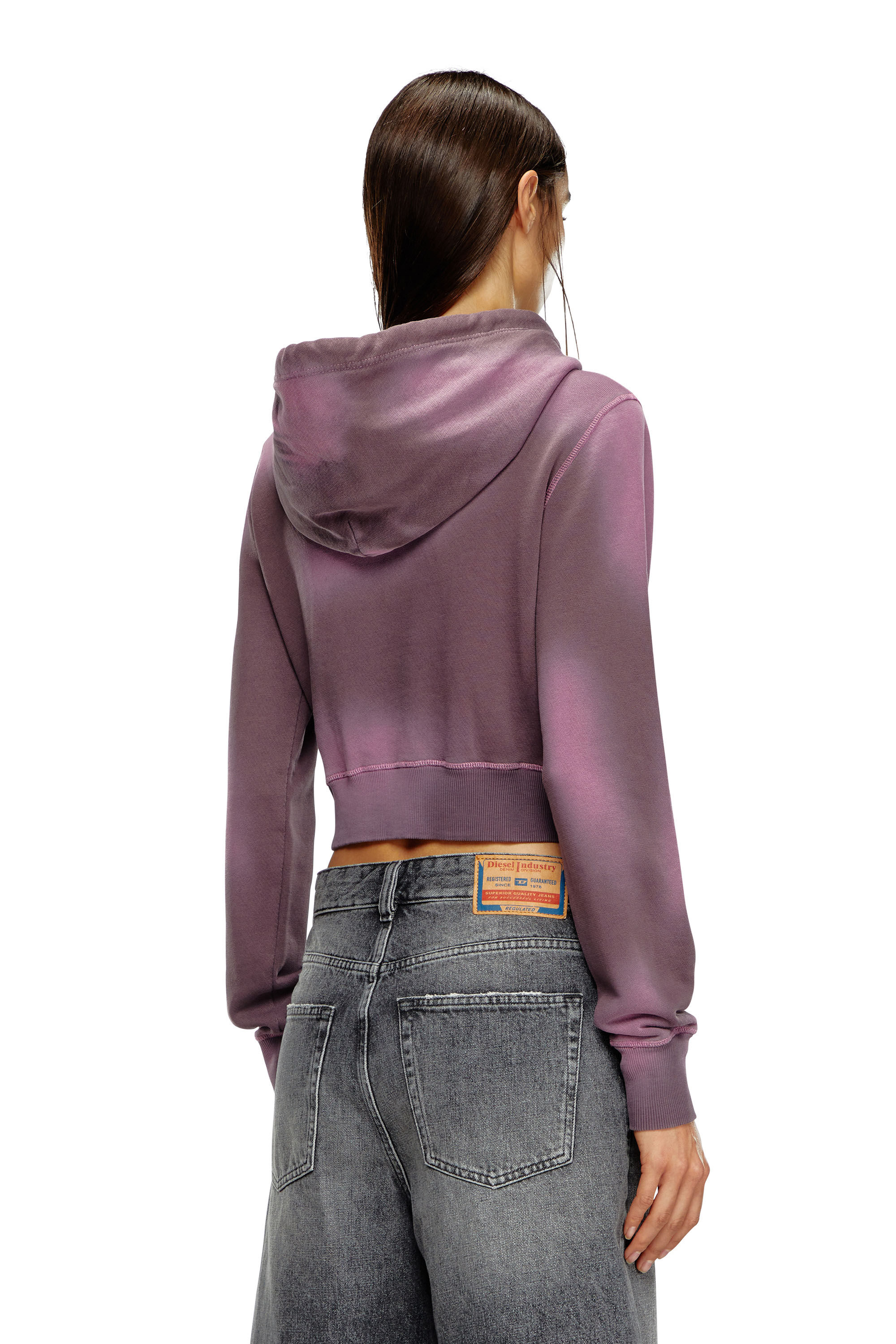 Women s Overdyed hoodie with frayed logo Violet Diesel