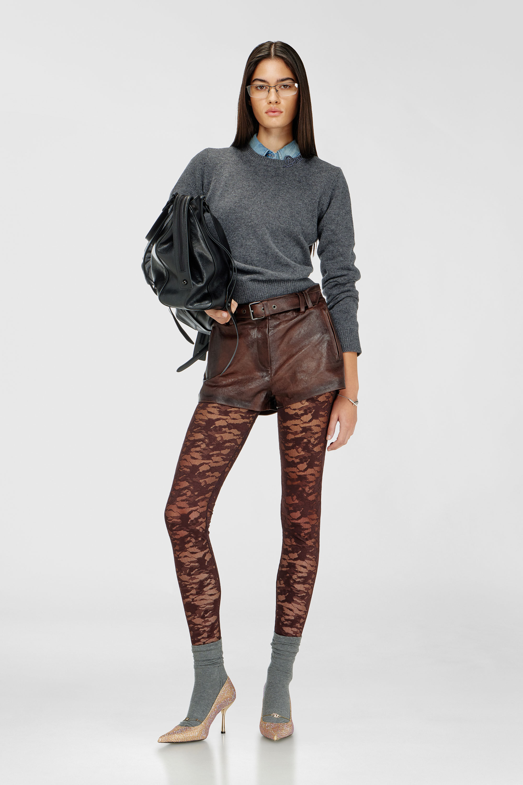 Diesel - HAYLEY-UTLT, Woman's Leggings in nylon camouflage lace in Dark Brown - 6