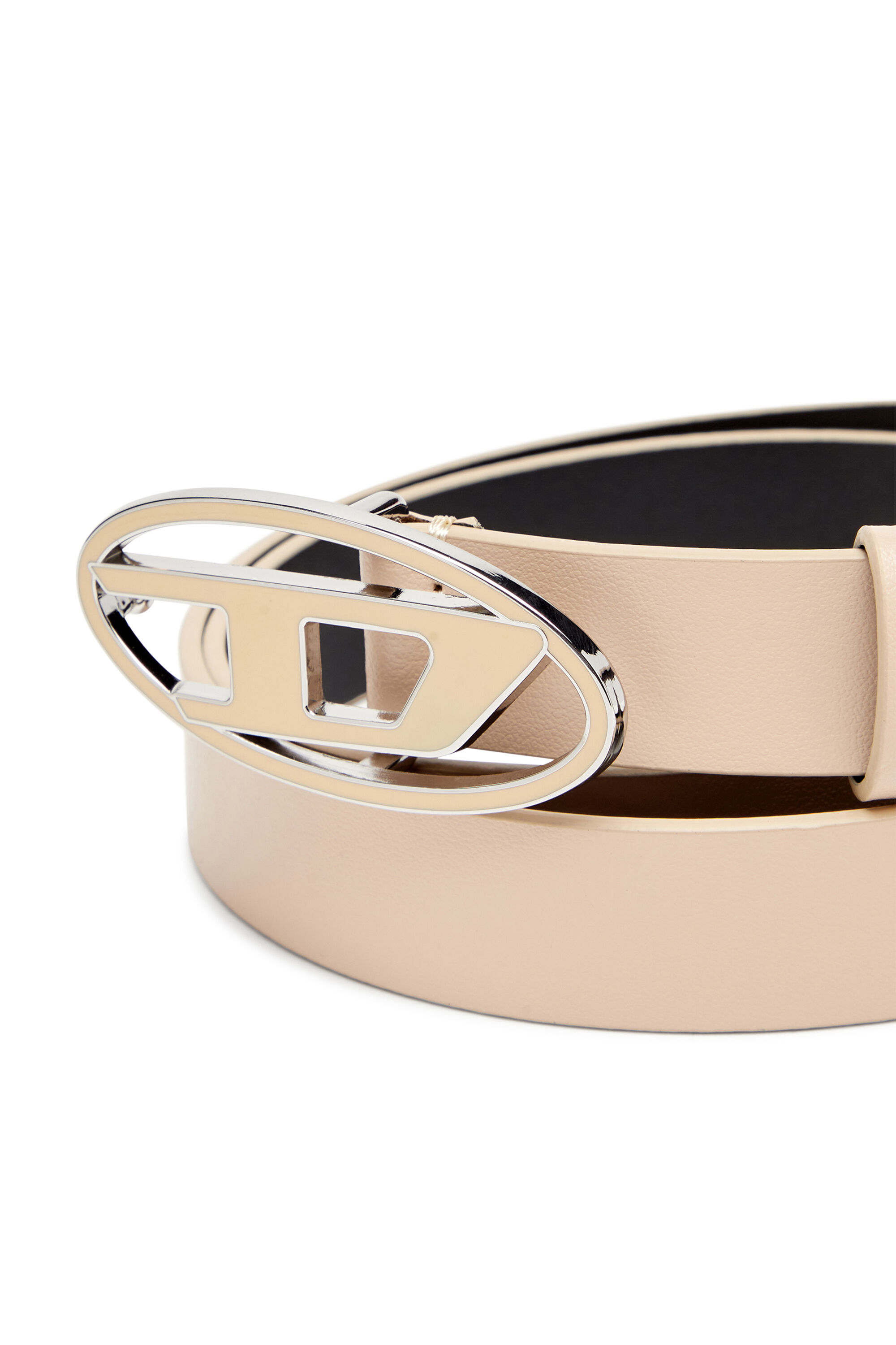 Women's Leather belt with enamelled buckle | Beige | Diesel