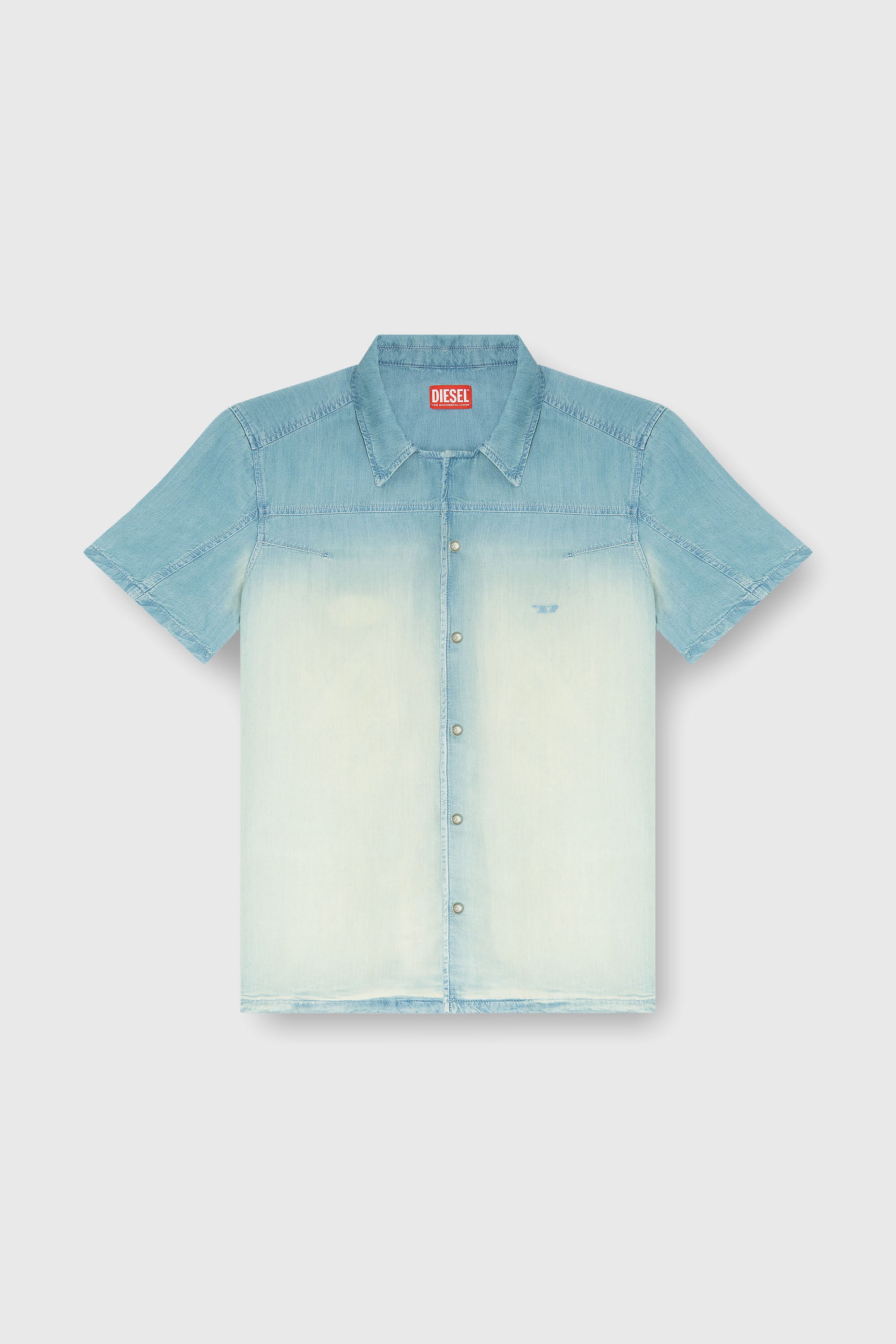 Diesel - D-CLARIVO-S, Man's Short-sleeve shirt in fluid overdyed denim in Light Blue - 2