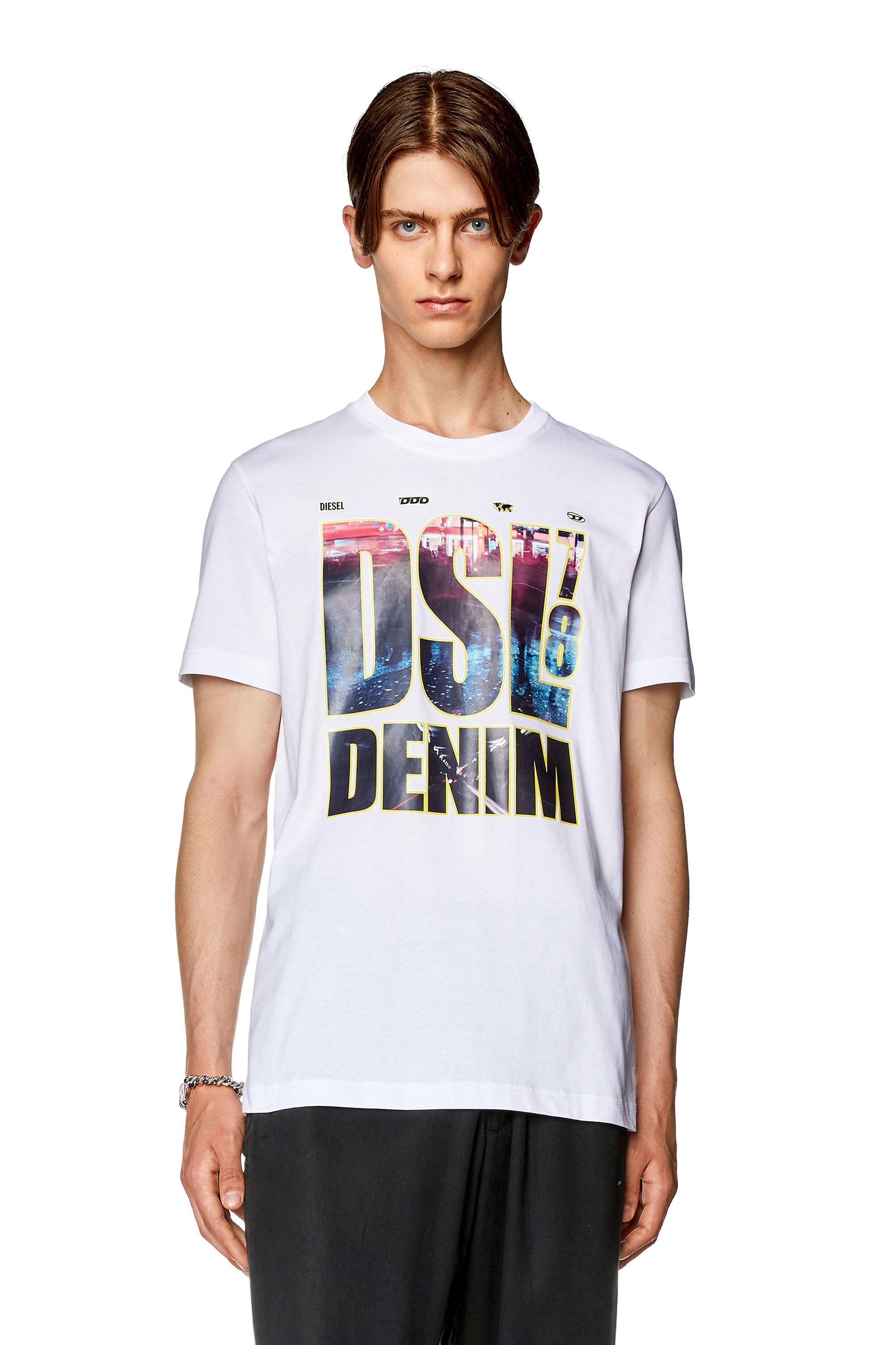 ★関税込み★ DIESEL WHITE COTTON T-SHIRT Diesel T-shirt with apple core print - T-Shirts Mens in
