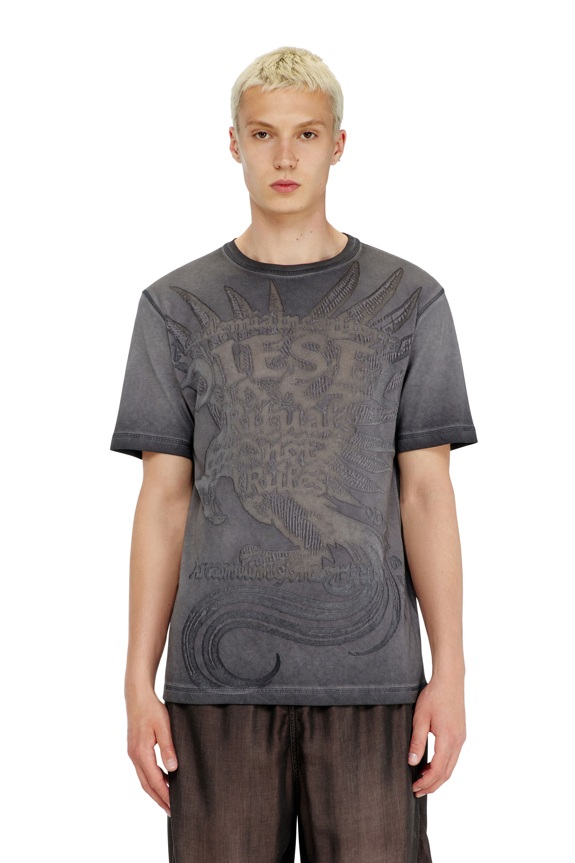 Men's Jersey T-shirt with embossed graphic | Grey | Diesel
