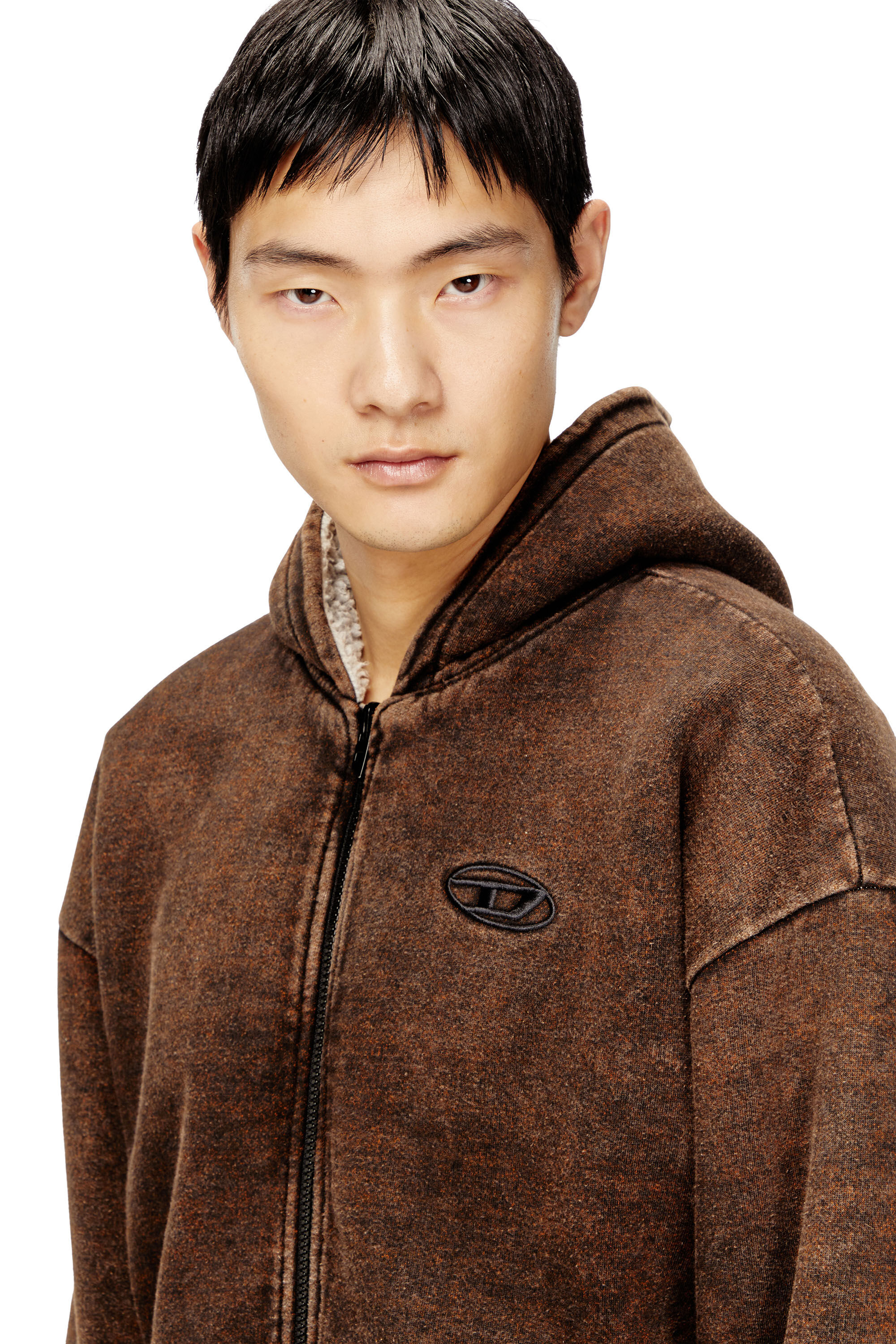 Men's Reversible hooded zip-up jacket | Brown | Diesel Men's Reversible hooded zip-up jacket | Brown | Diesel