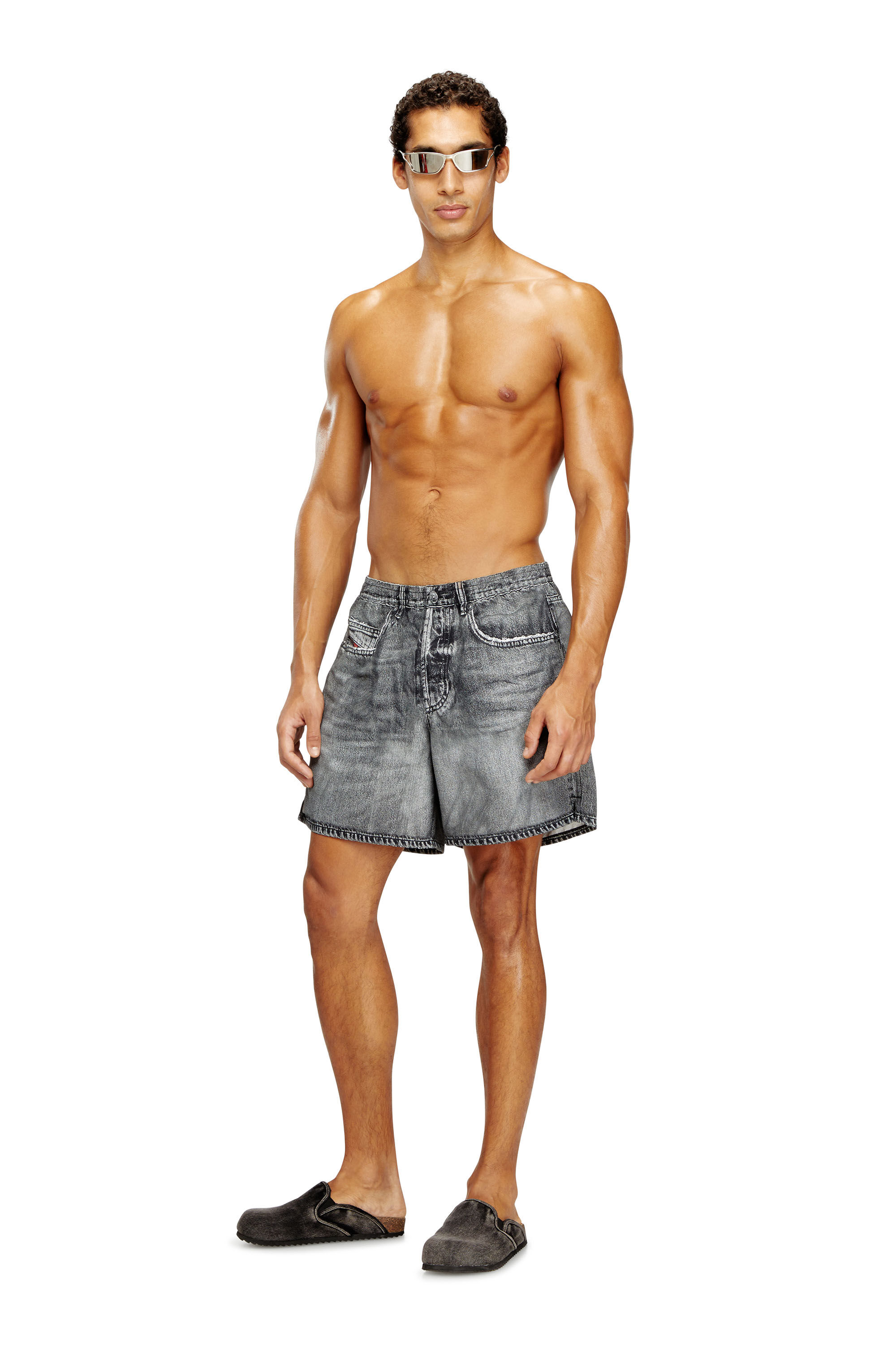 Men's Swim shorts with denim trompe l'oeil print | Grey | Diesel
