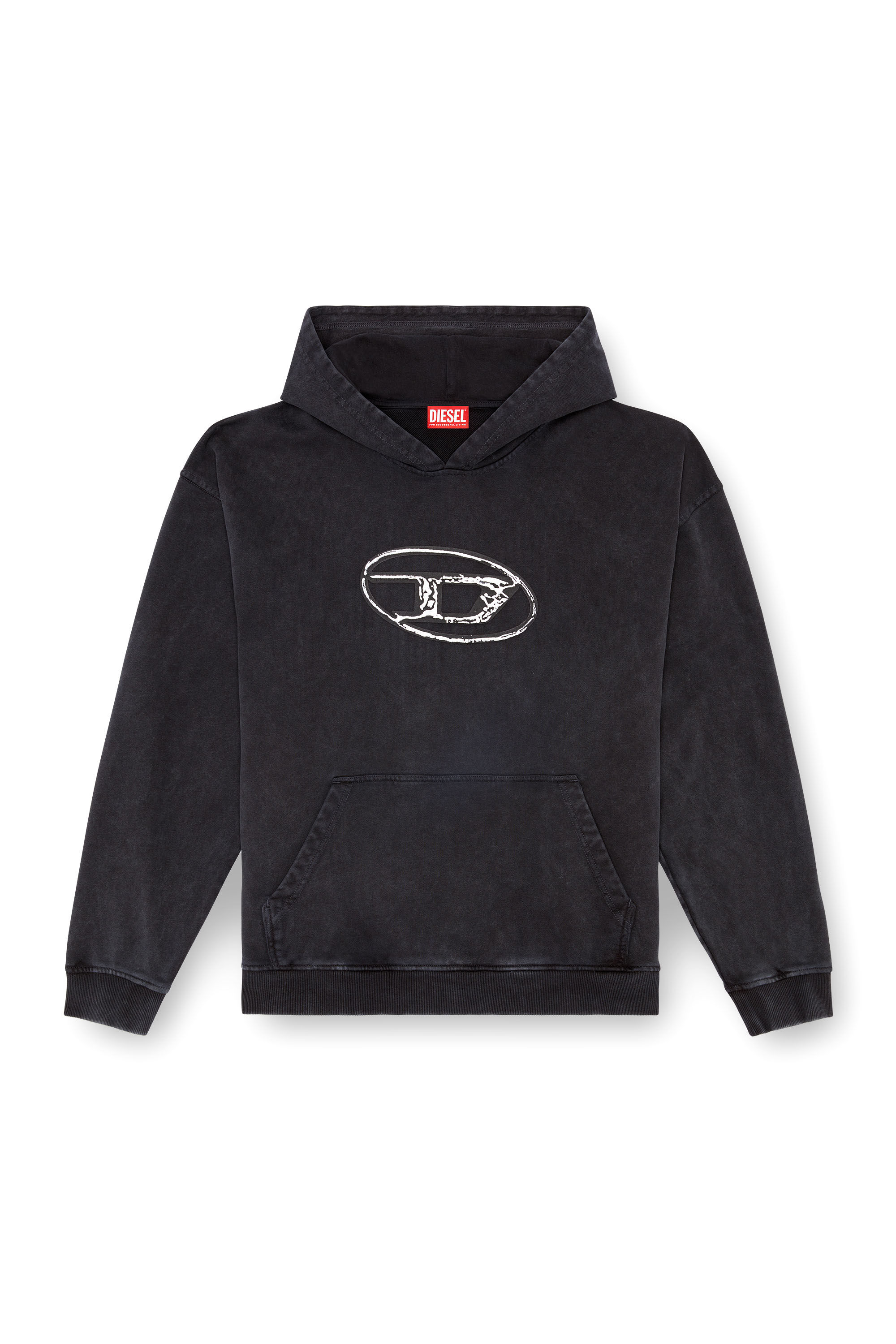Men's Hoodie with multi-layered logo print | Black | Diesel