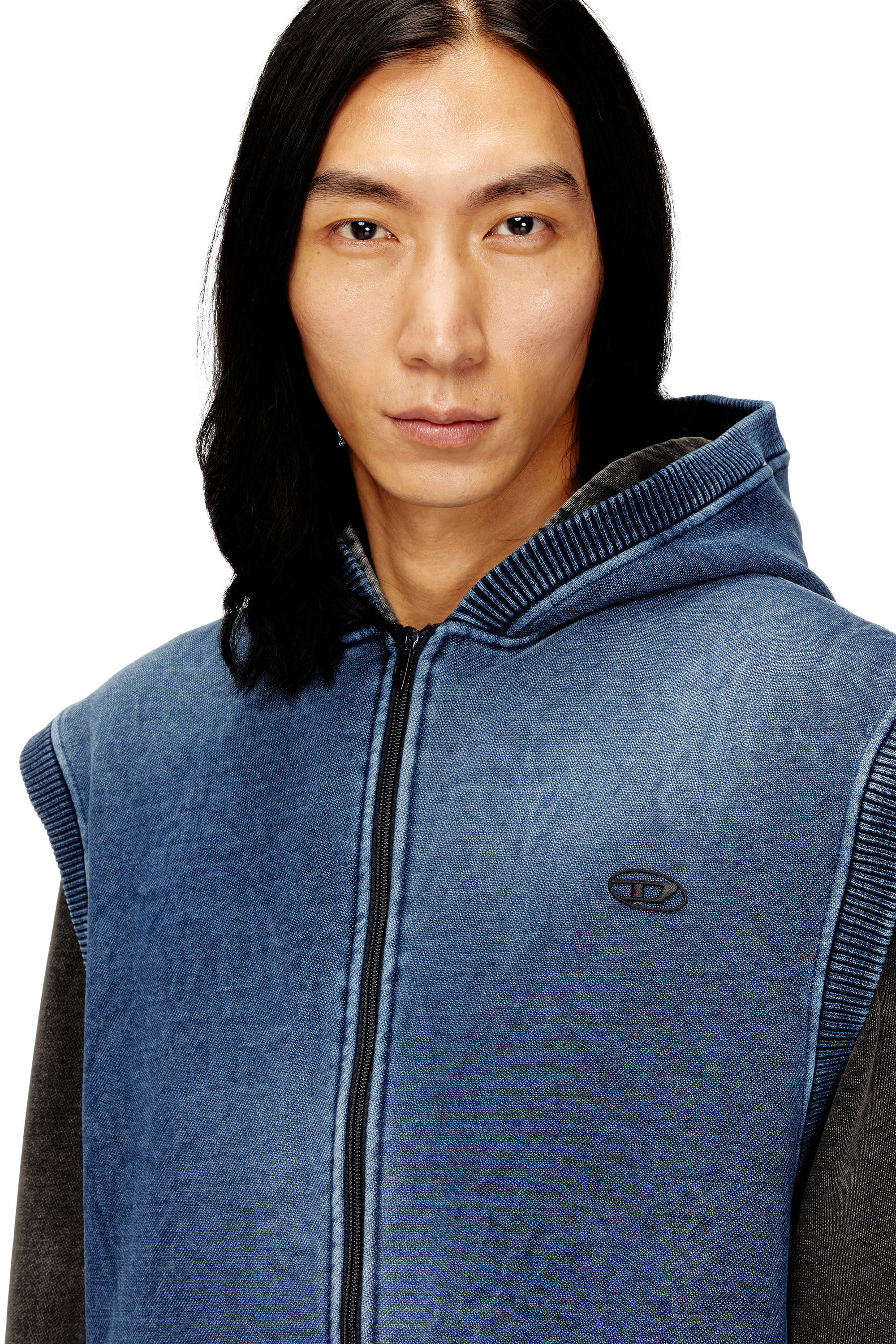 Men's Teddy-lined sleeveless zip-up hoodie | Blue | Diesel