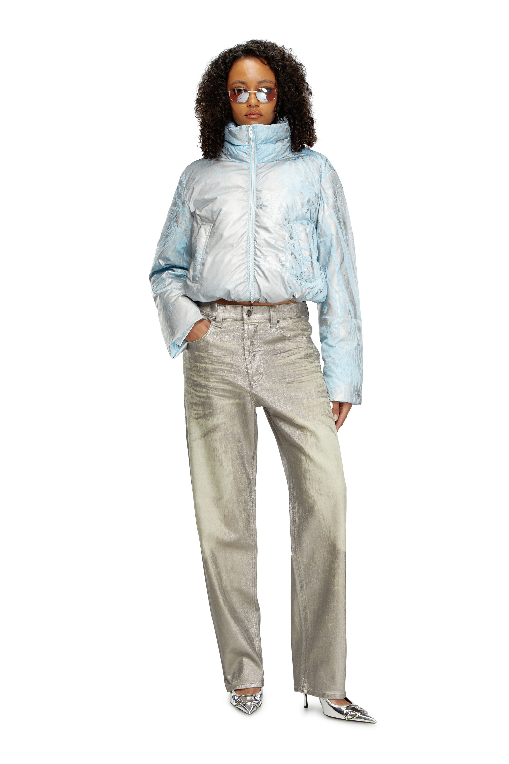 Cropped metallic puffer jacket online