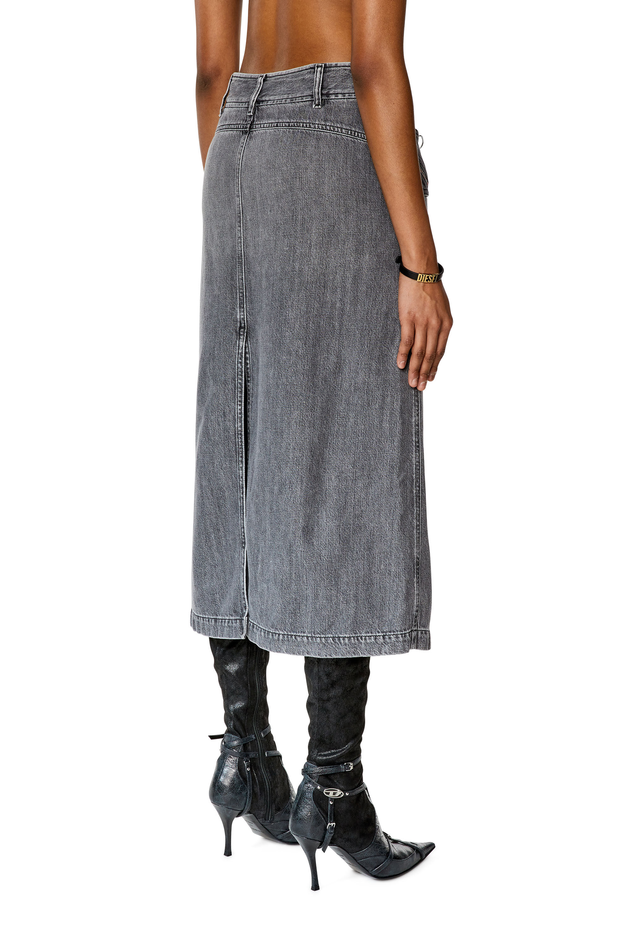 Women's Denim midi skirt with slit | Grey | Diesel