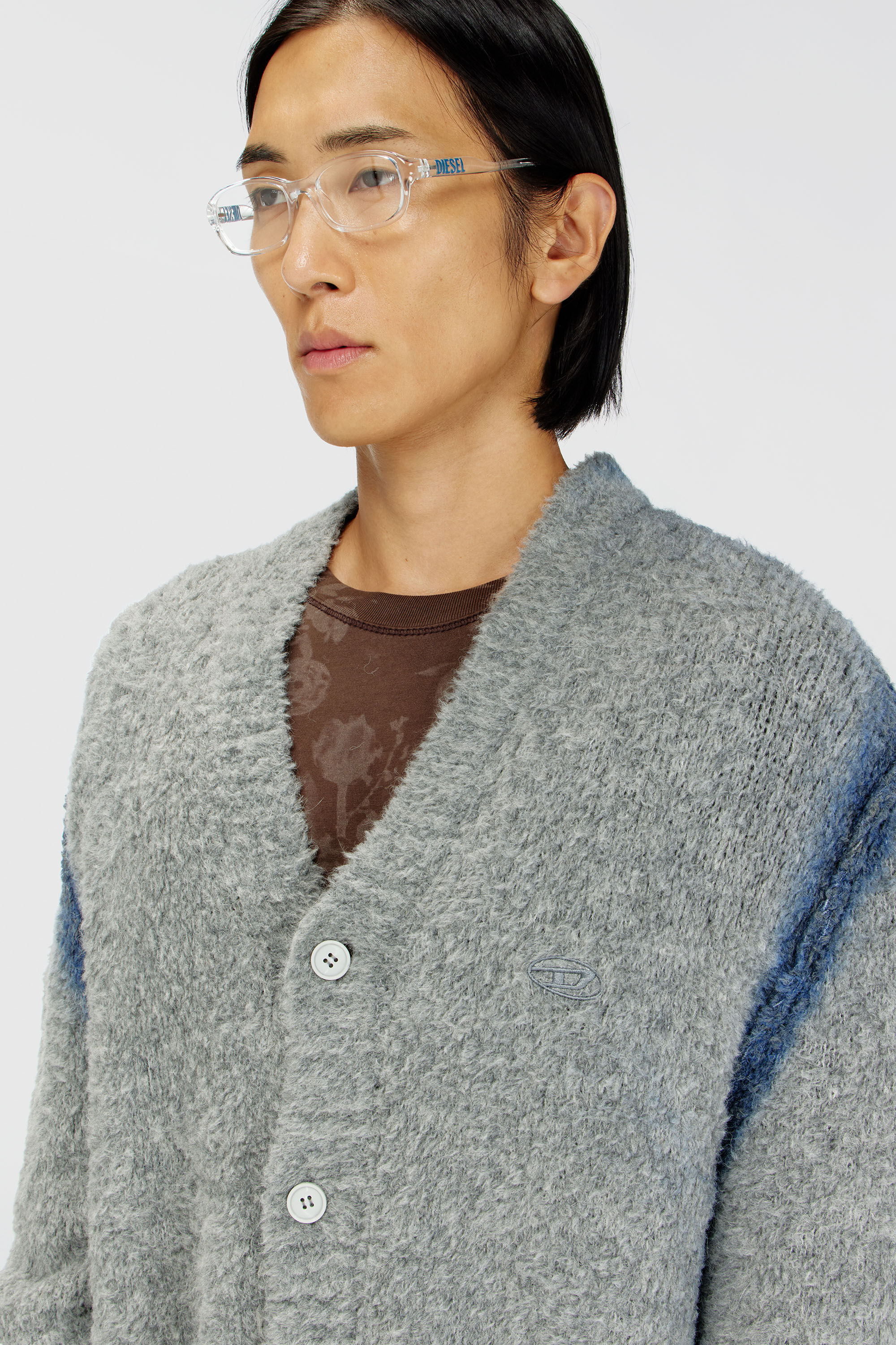 Men's Alpaca-blend cardigan with spray-dyed seams | Grey | Diesel GB