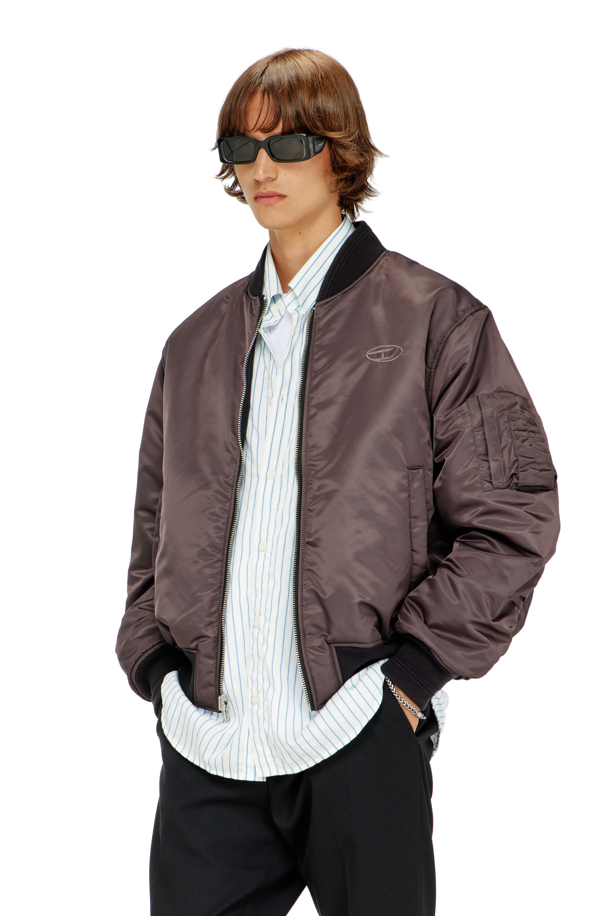 Men's Padded bomber jacket with Oval D embroidery | Black | Diesel GB
