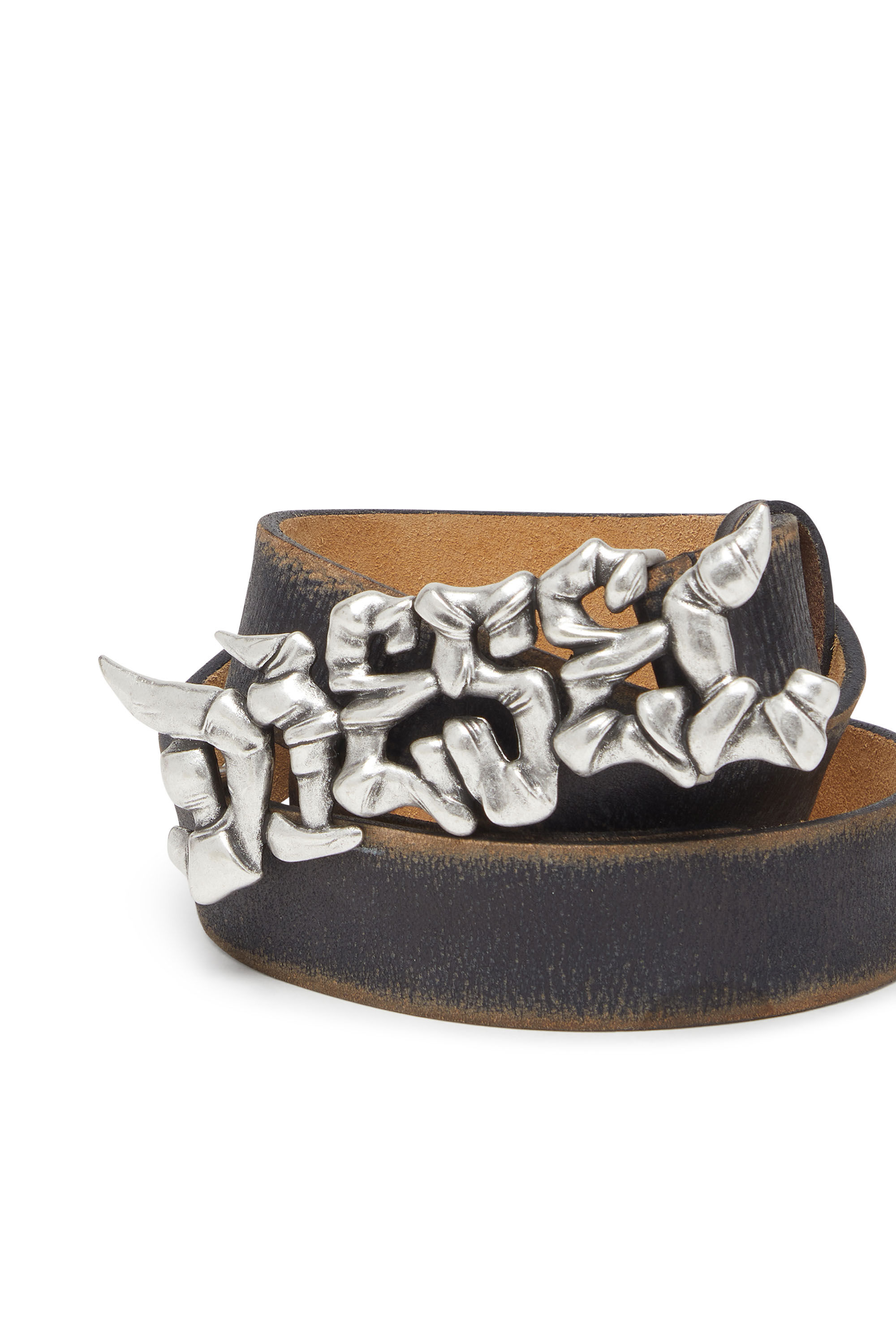 Women's 3.5cm treated leather belt with graffiti buckle