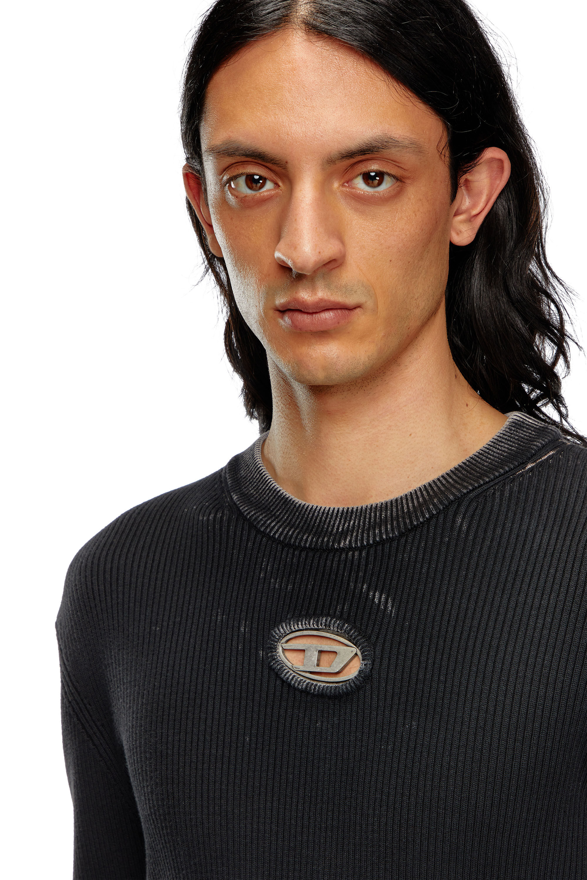 Men s Cut out jumper with Oval D Black Diesel