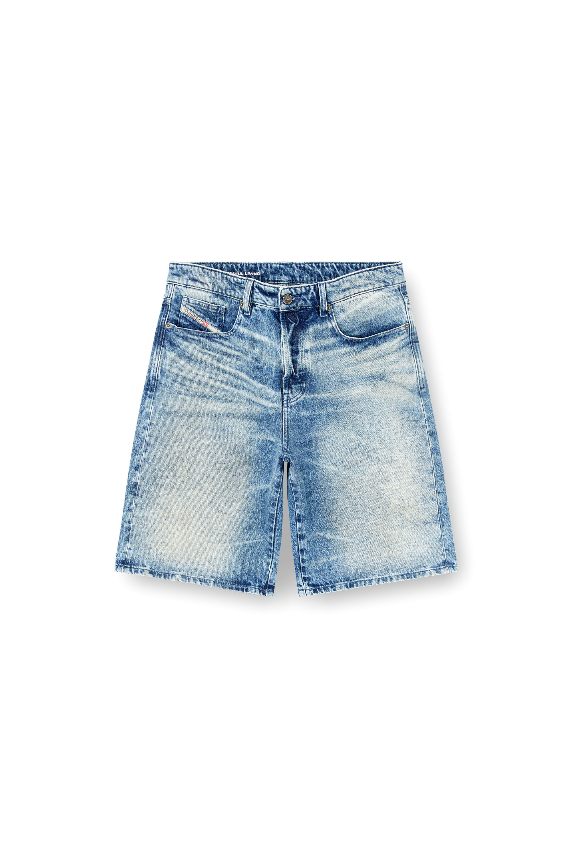 Diesel - D-RIXFORD-S, Man's Denim shorts with lyrics print in Medium blue - 2