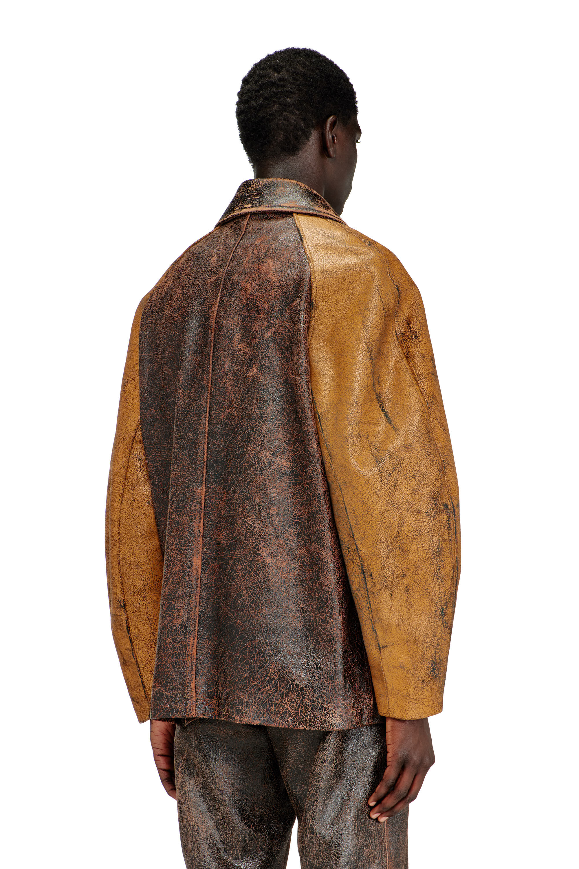 Men's Cocoon peacoat in crackle leather | Brown | Diesel