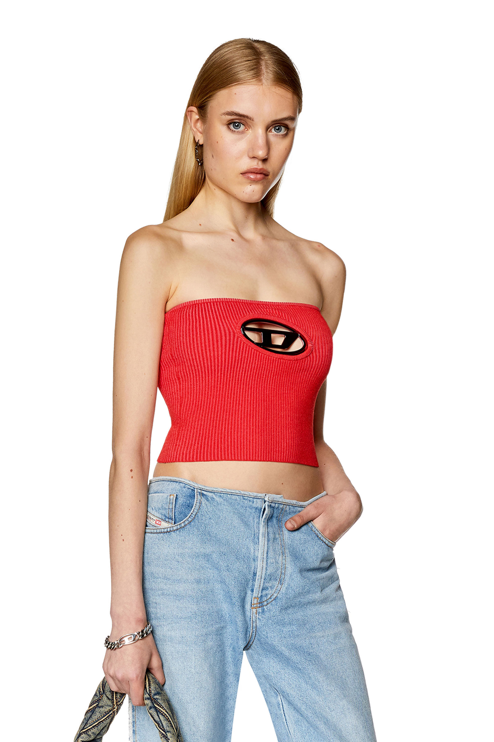 M CLARKSVILLE Woman Bandeau ribbed Top D logo plaque Diesel