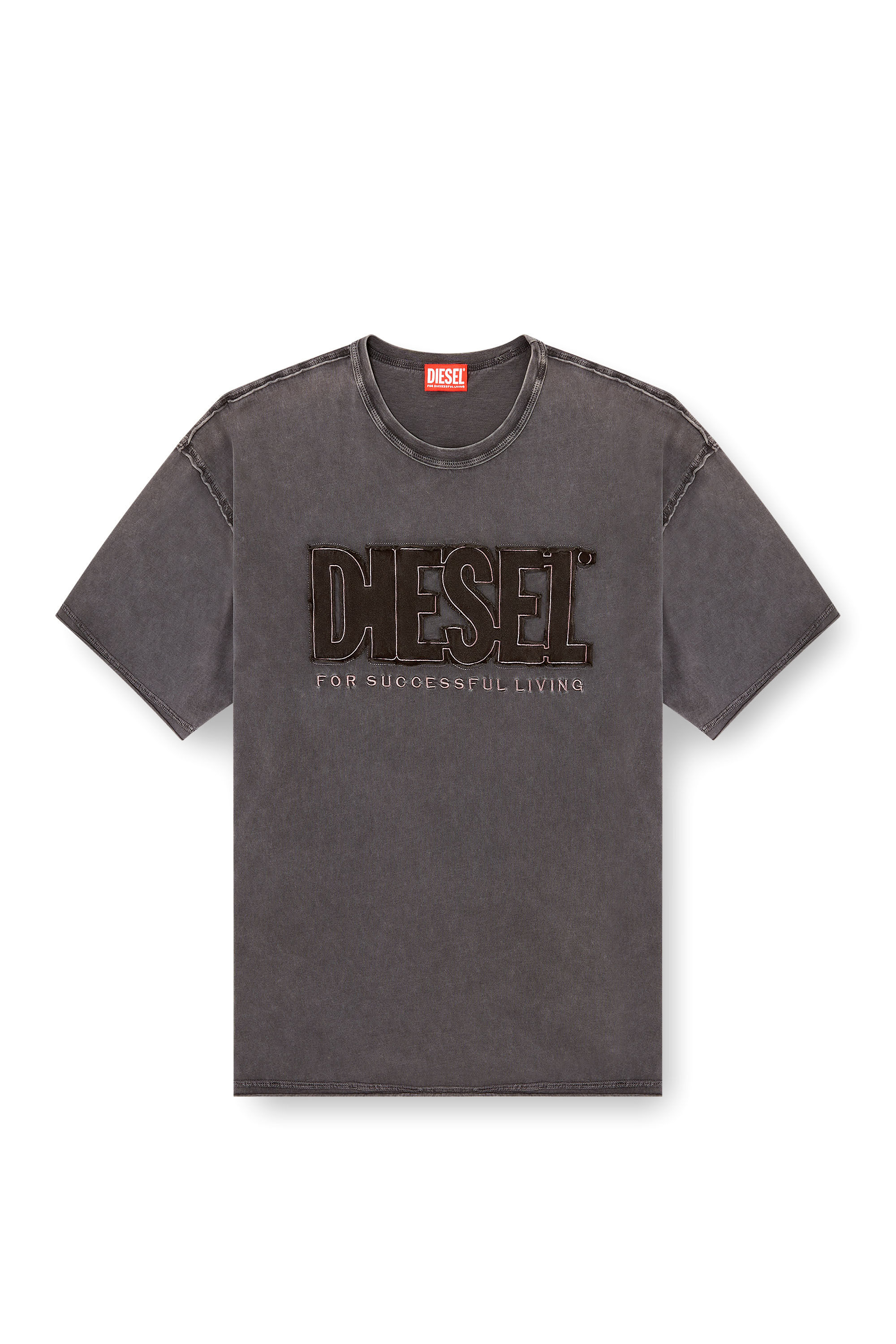Men's T-shirt with appliqué logo and raw edge | Grey | Diesel