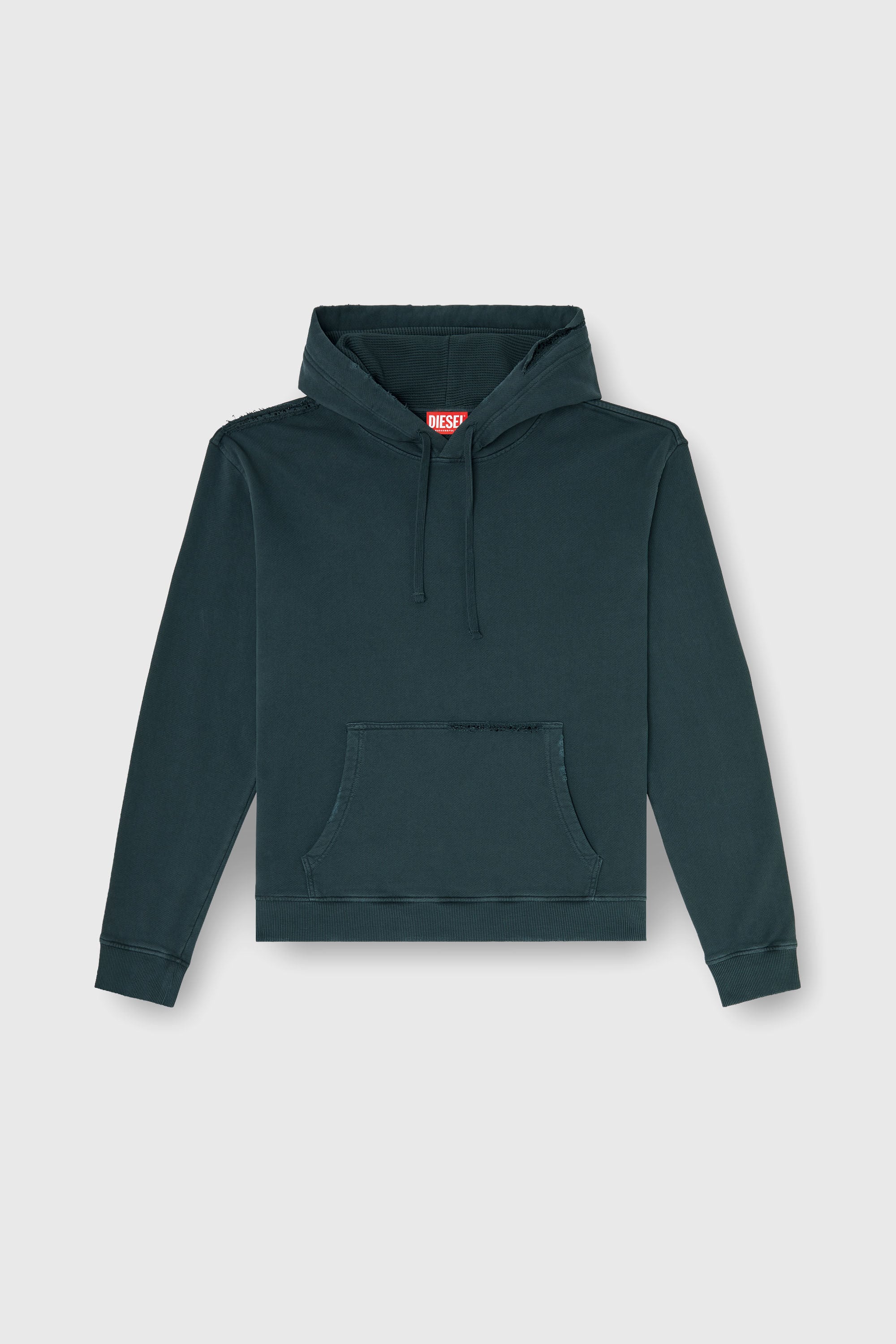 Diesel - S-NORM-HOOD-CRYSTALS, Man's Hoodie with rips and crystal details in Dark Green - 2