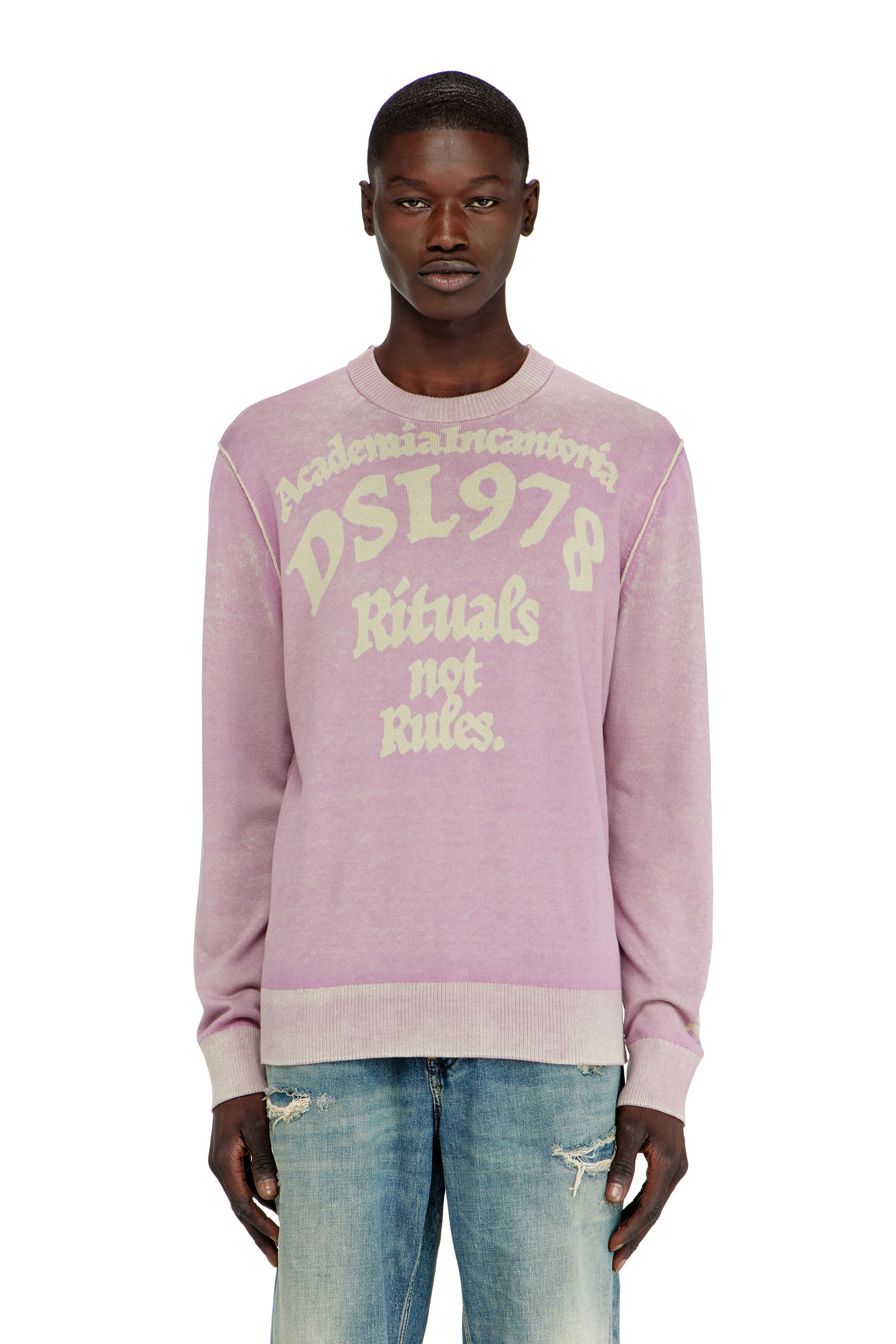 Diesel - K-LAUTI, Man's Treated cotton jumper with slogan in Lilac - 3