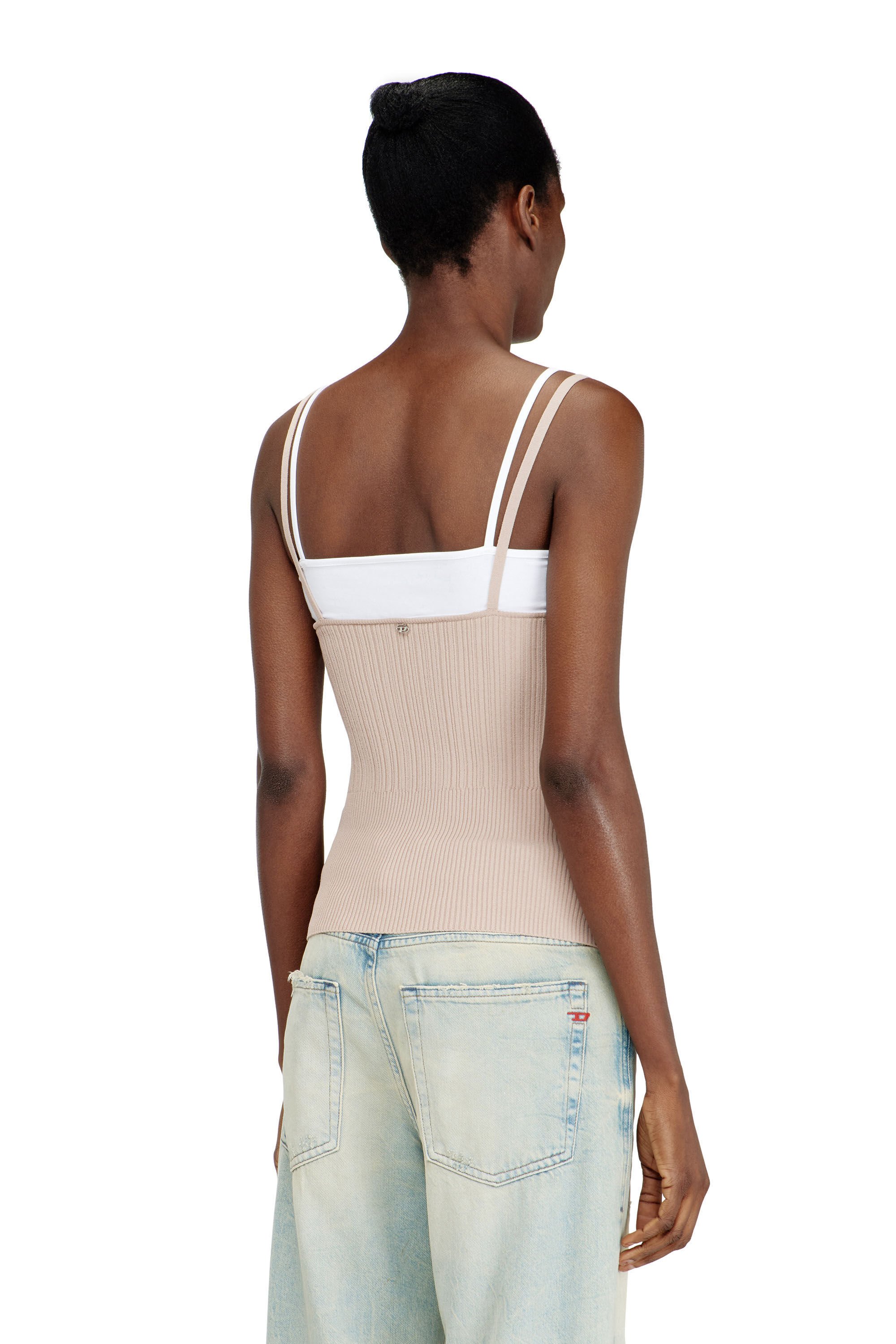 トップス CLANE PILE FLARE TANK TOPS Women's Layered cami top in ribbed knit | Pink | Diesel