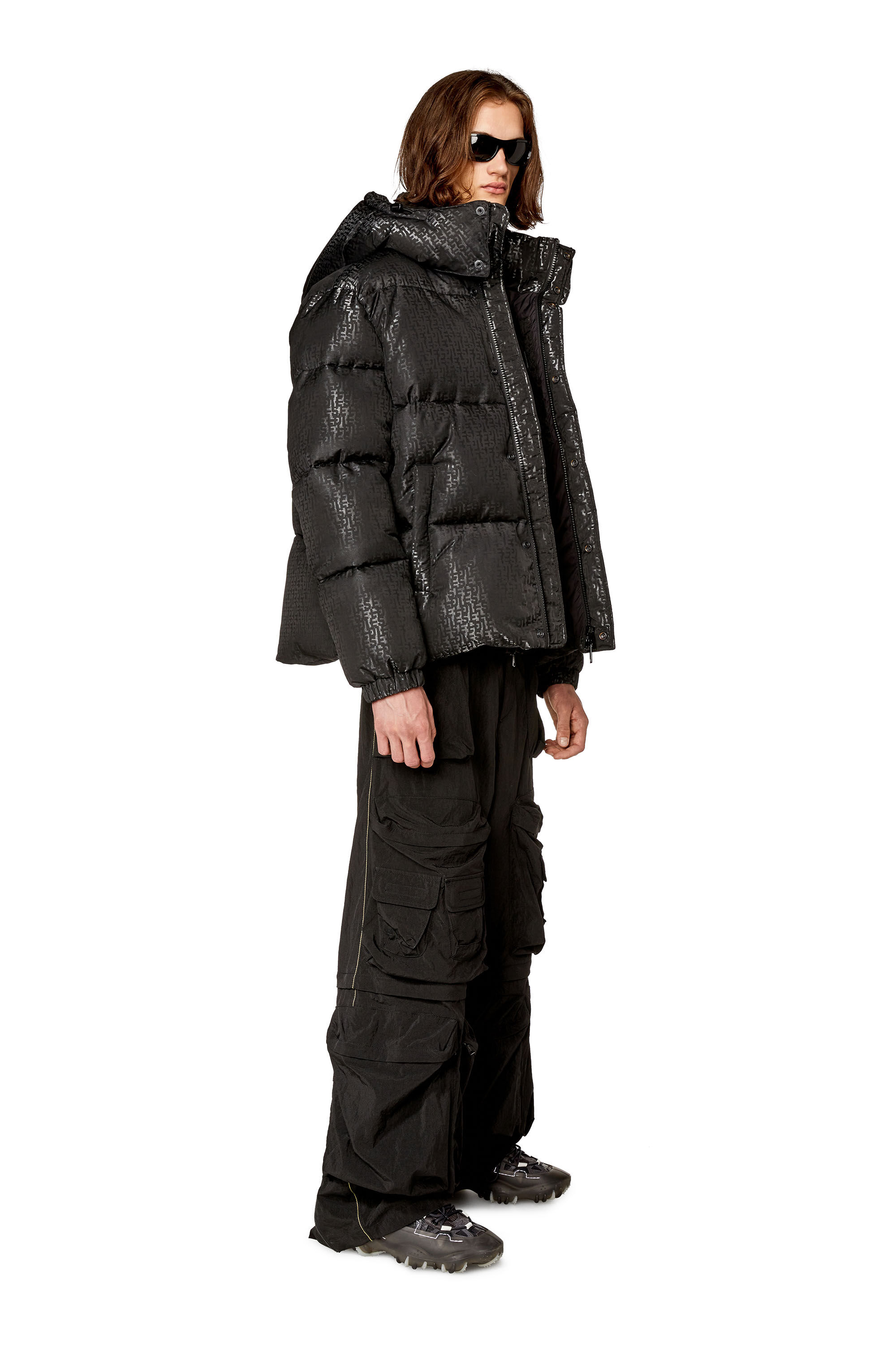 Men s Puffer jacket with monogram motif W ROLFYS MON Diesel